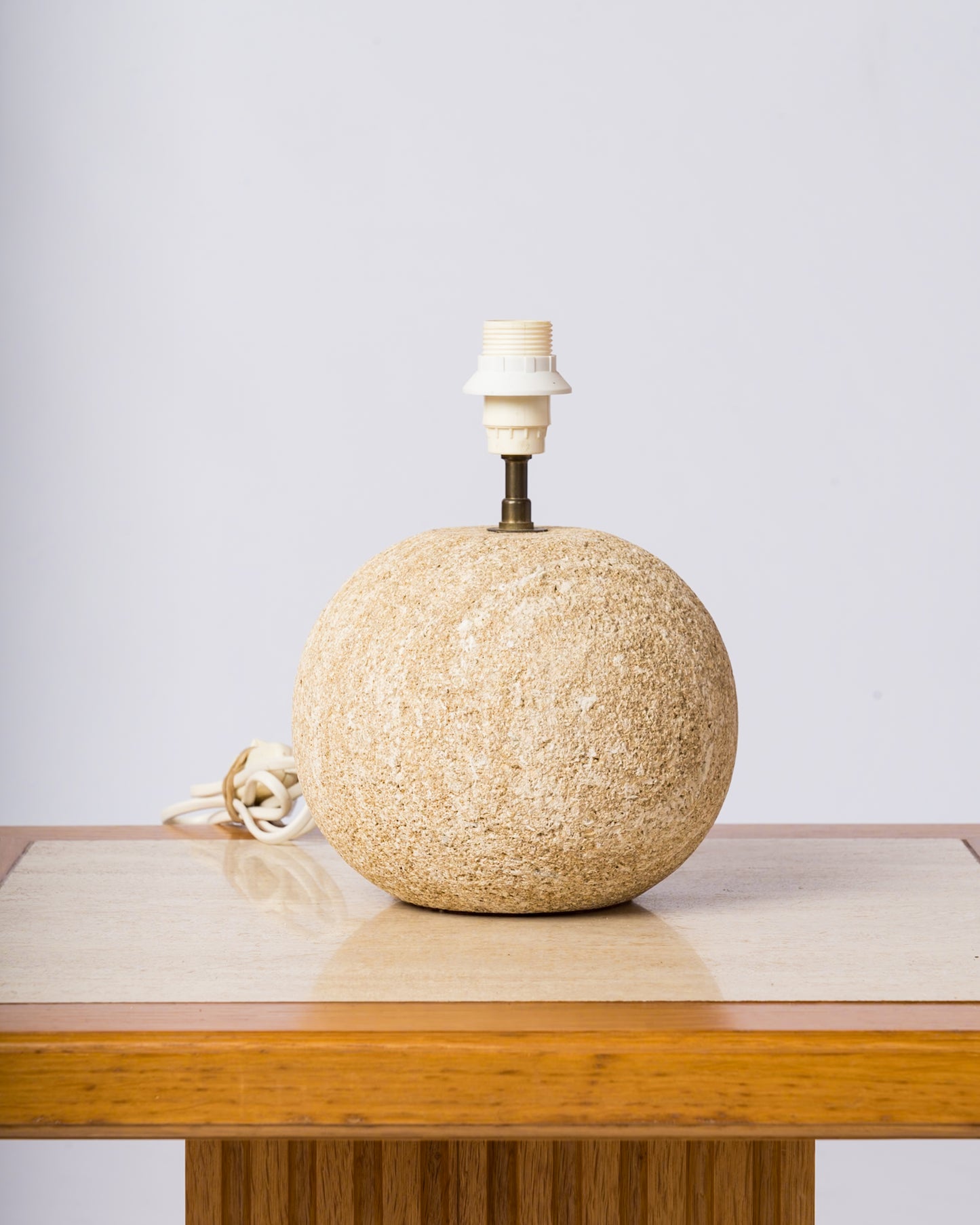 Petite Ball Shaped Gard Limestone Table Lamp - France 1970's