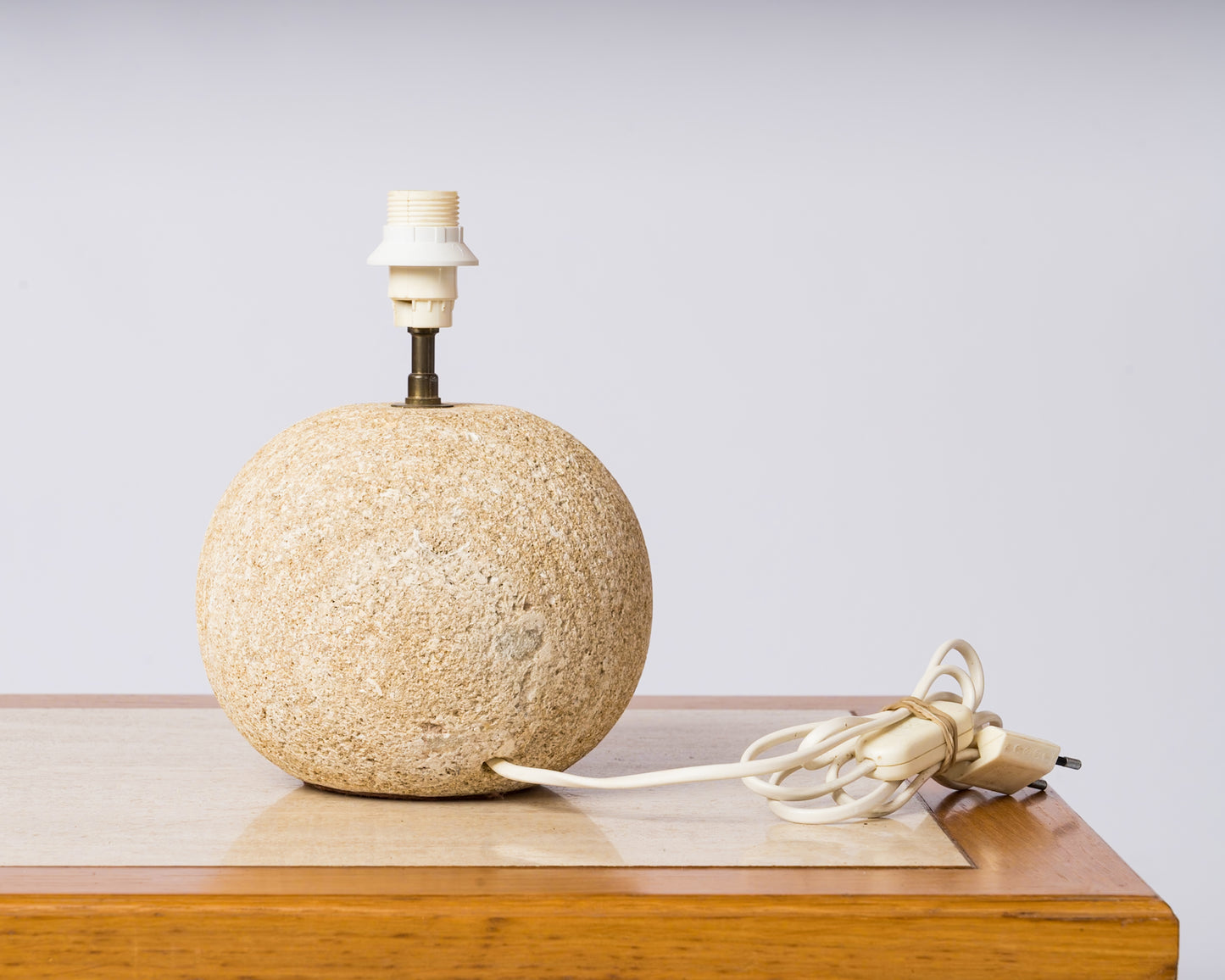 Petite Ball Shaped Gard Limestone Table Lamp - France 1970's