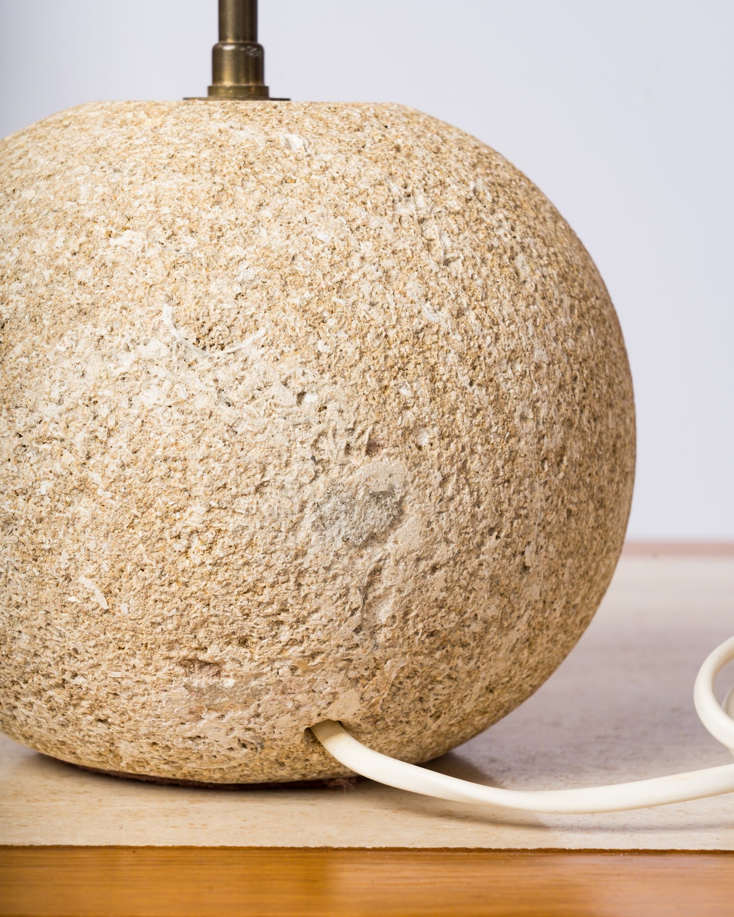 Petite Ball Shaped Gard Limestone Table Lamp - France 1970's