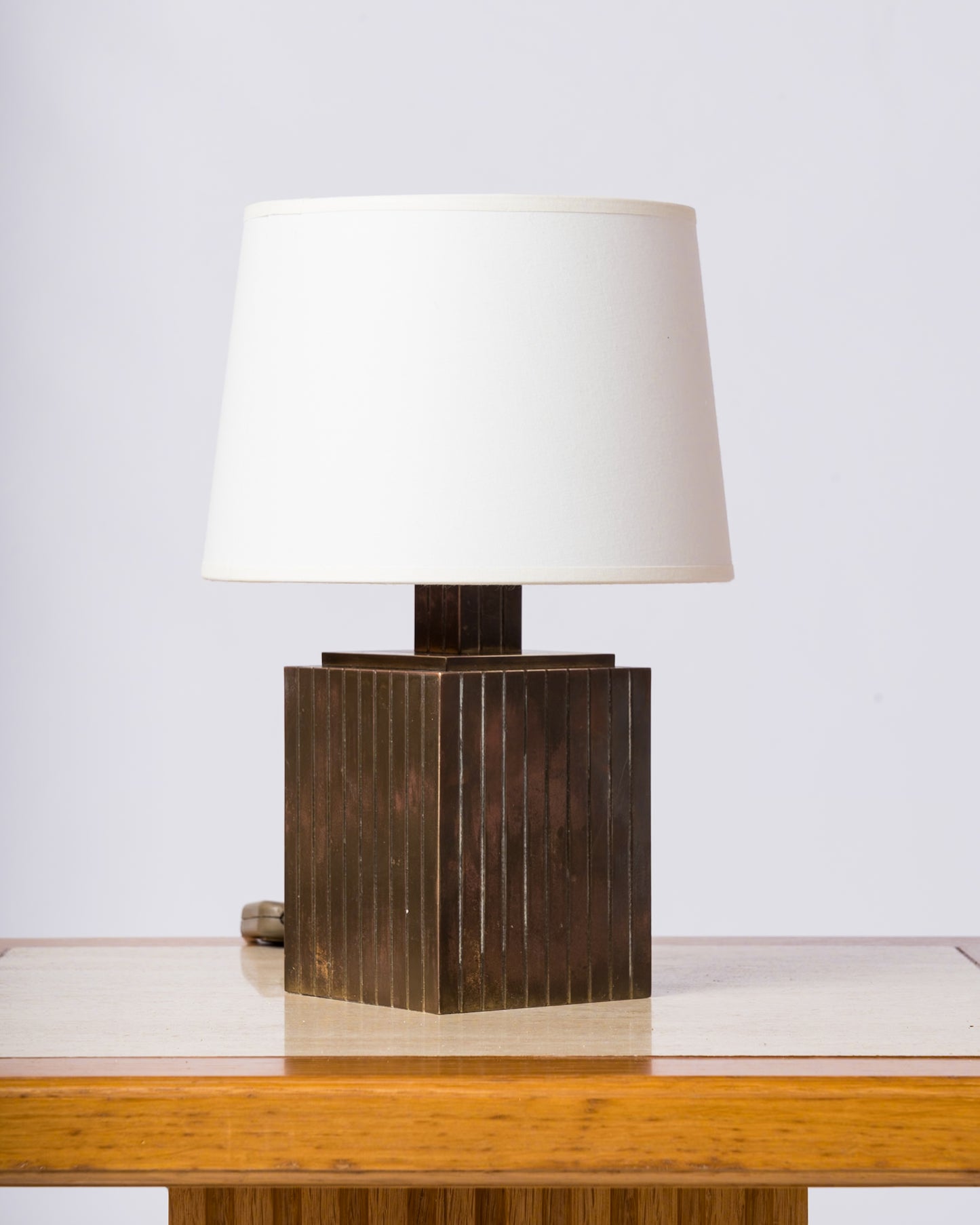 Petite Signed Slotted Patinated Brass Table Lamp - Italy 1970's