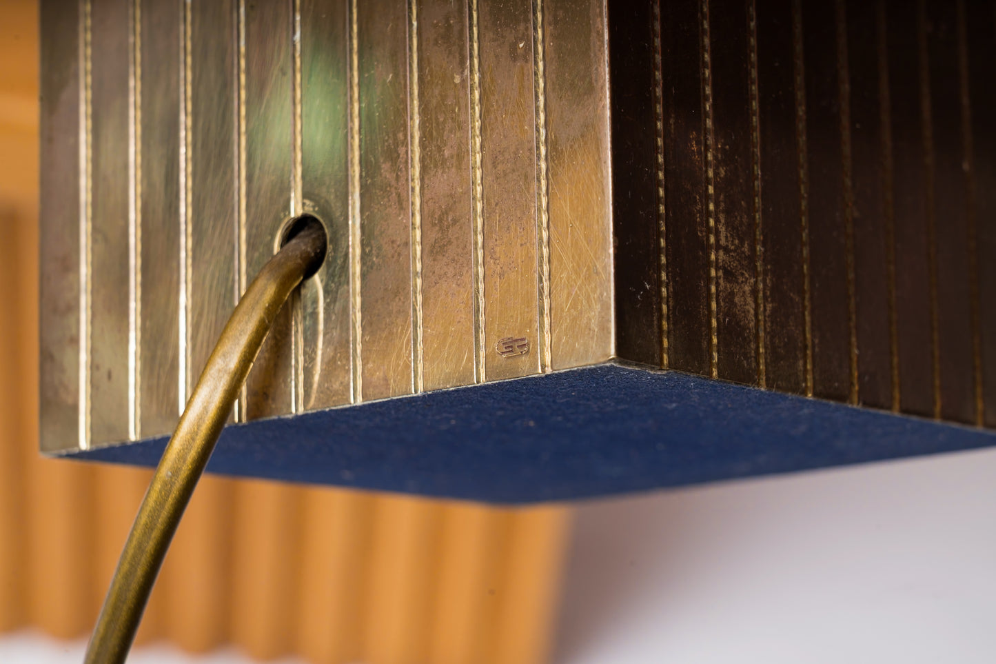 Petite Signed Slotted Patinated Brass Table Lamp - Italy 1970's