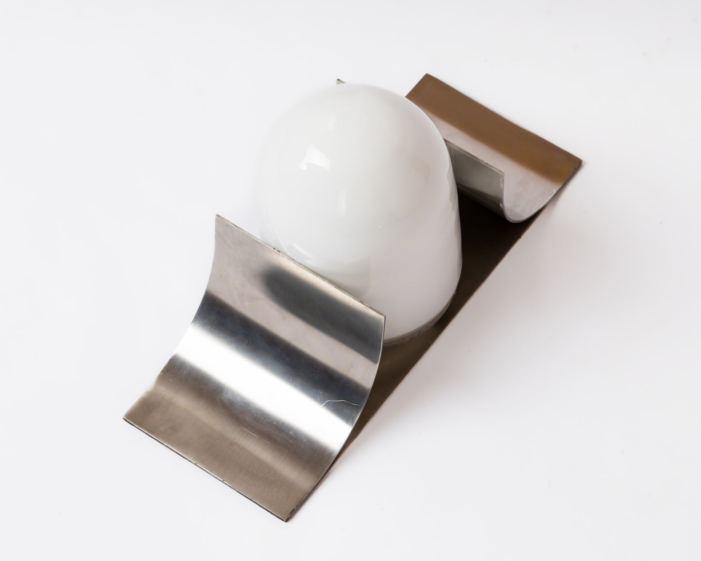 Single Stainless Steel & Opaline Wall Light by Jordi Vilanova - Spain 1960's