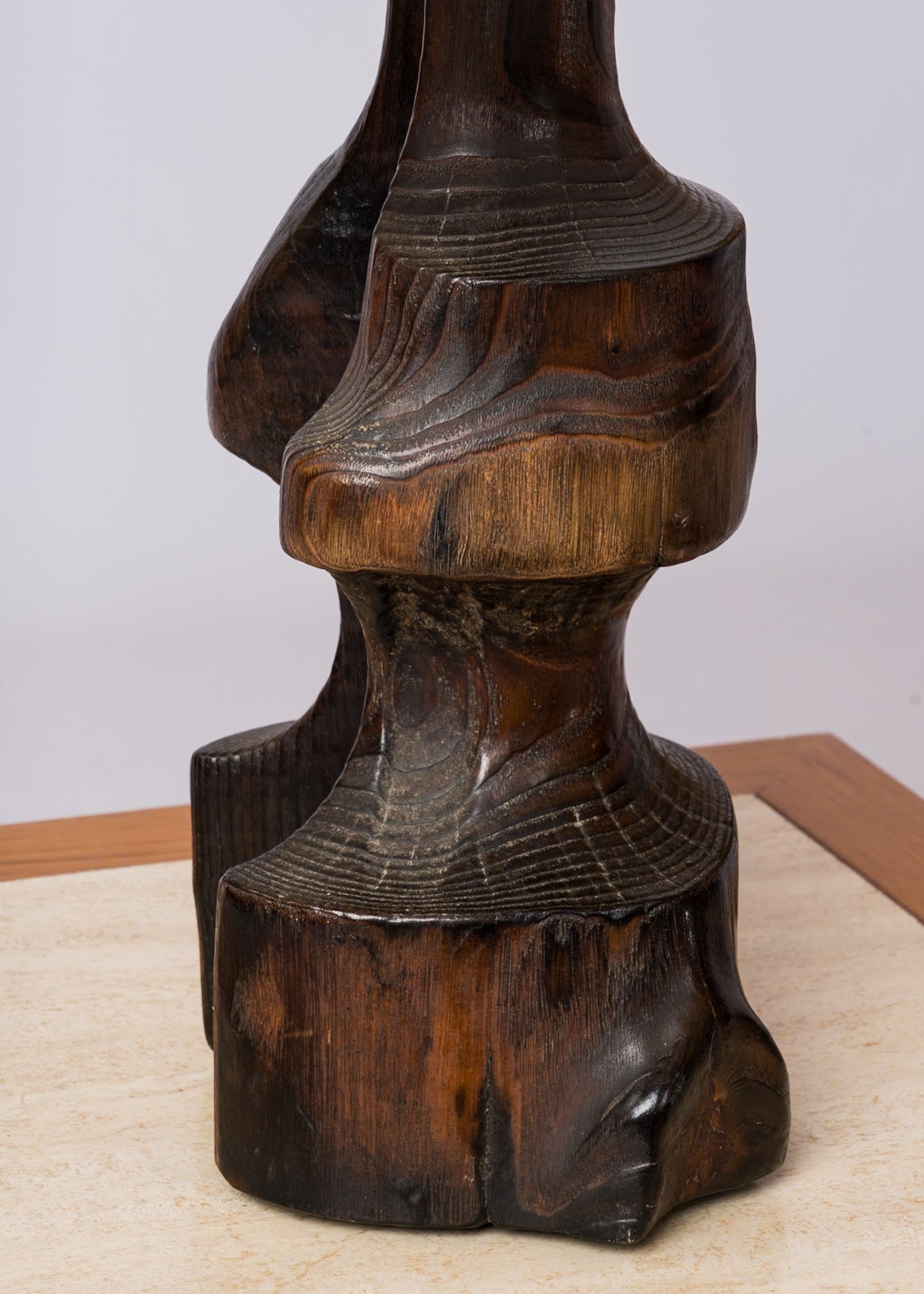 Split Stained Oak Tree Trunk Table Lamp in style of A. Noll - France 1970's