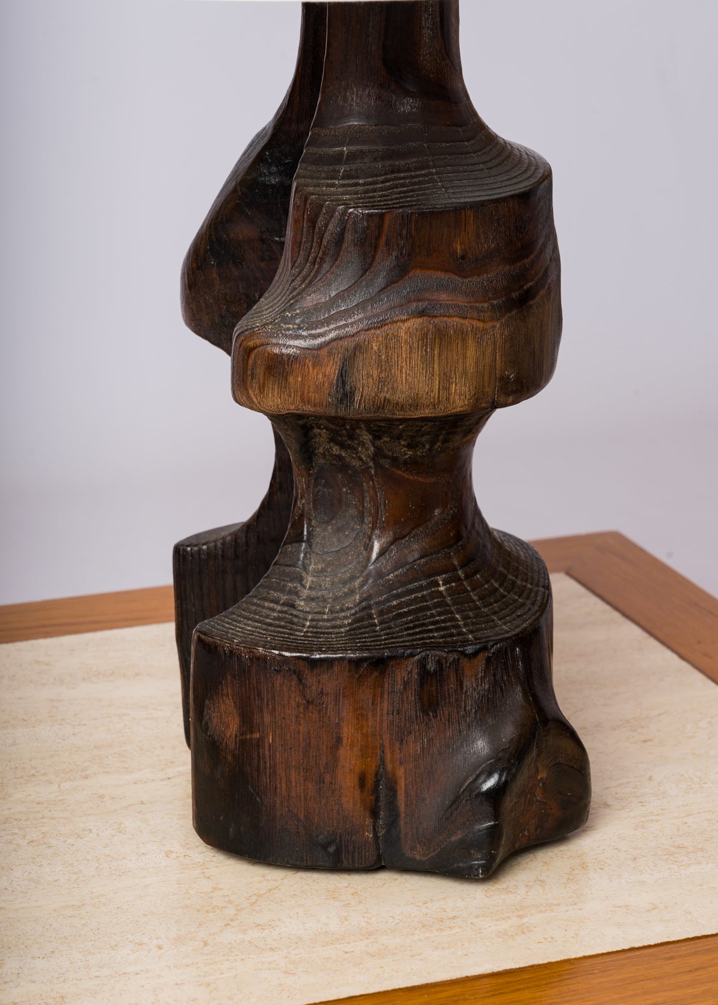 Split Stained Oak Tree Trunk Table Lamp in style of A. Noll - France 1970's