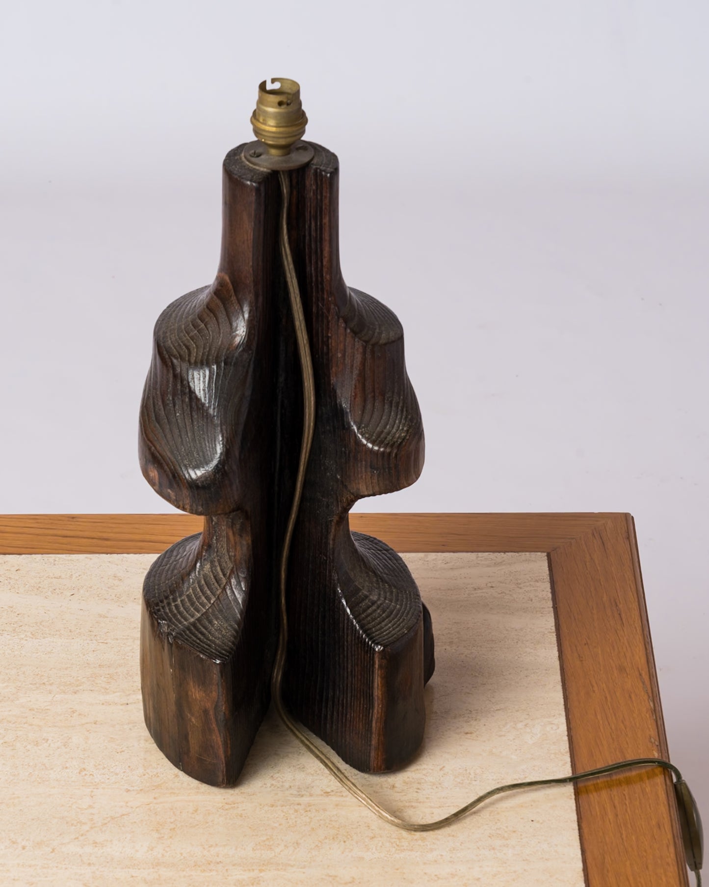 Split Stained Oak Tree Trunk Table Lamp in style of A. Noll - France 1970's