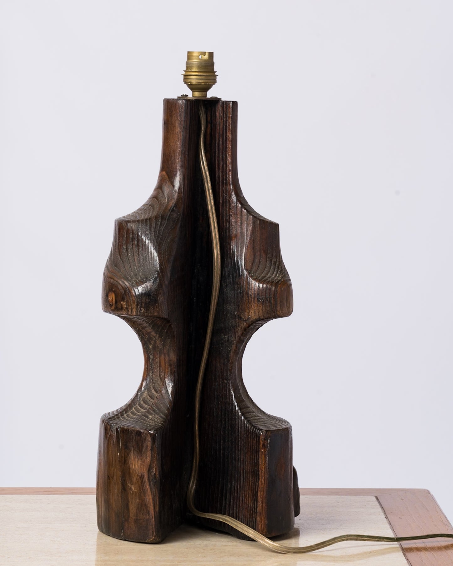 Split Stained Oak Tree Trunk Table Lamp in style of A. Noll - France 1970's