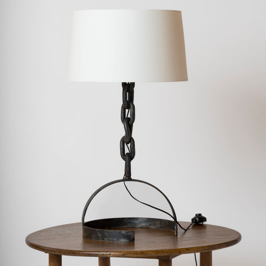 Brutalist Welded Chain Iron Table Lamp - France 1970's
