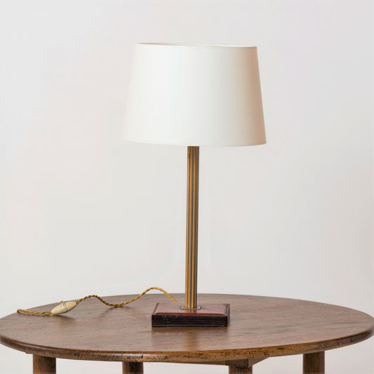 Square Leather Base and Brass Pole Table Lamp by Delvaux - Belgium 1960's