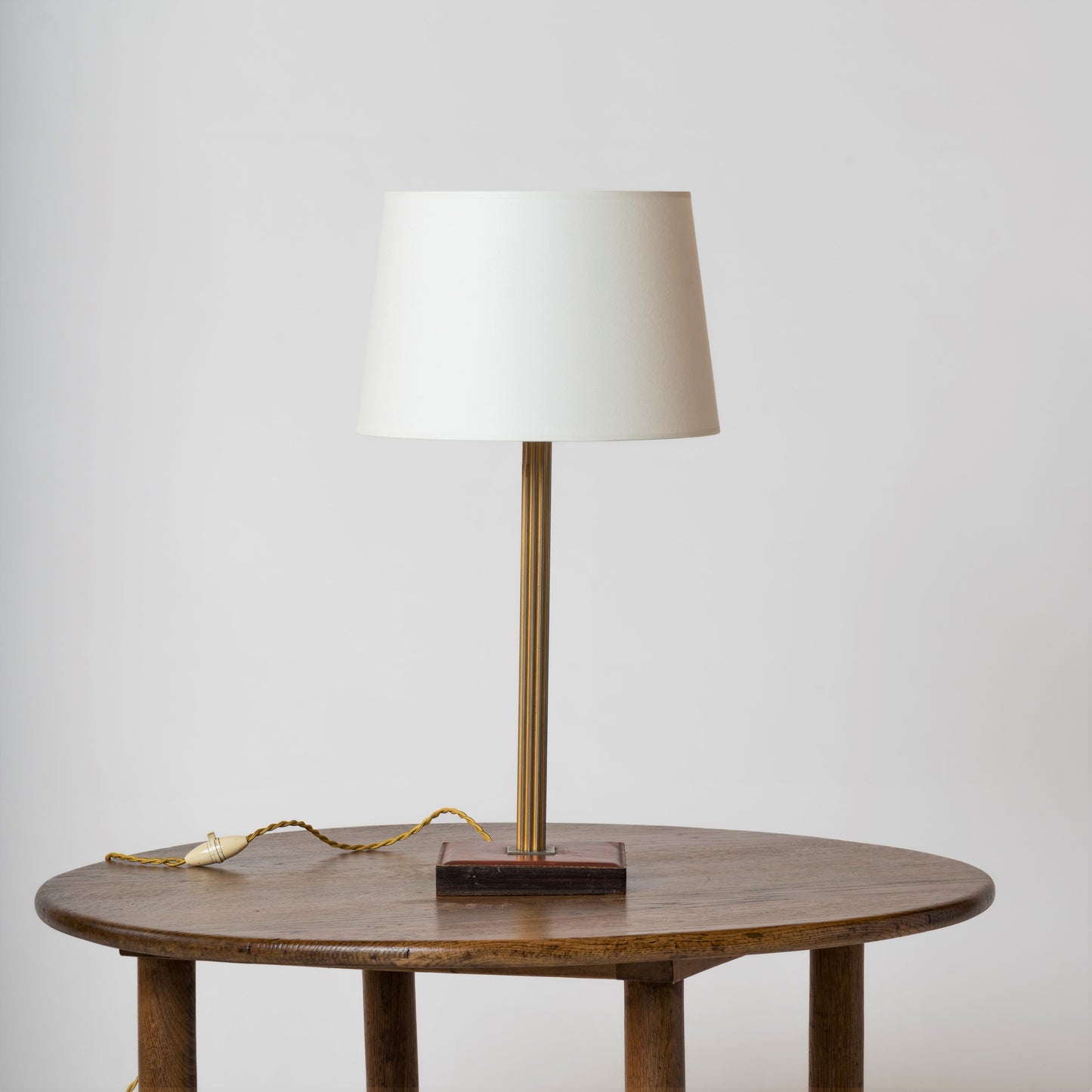 Square Leather Base and Brass Pole Table Lamp by Delvaux - Belgium 1960's