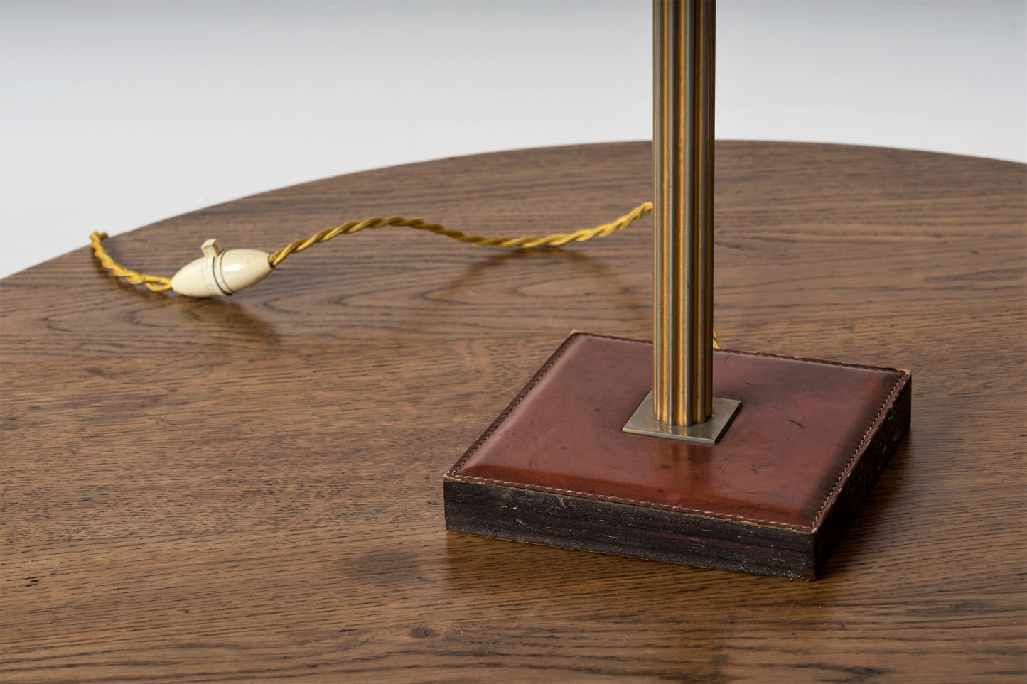 Square Leather Base and Brass Pole Table Lamp by Delvaux - Belgium 1960's