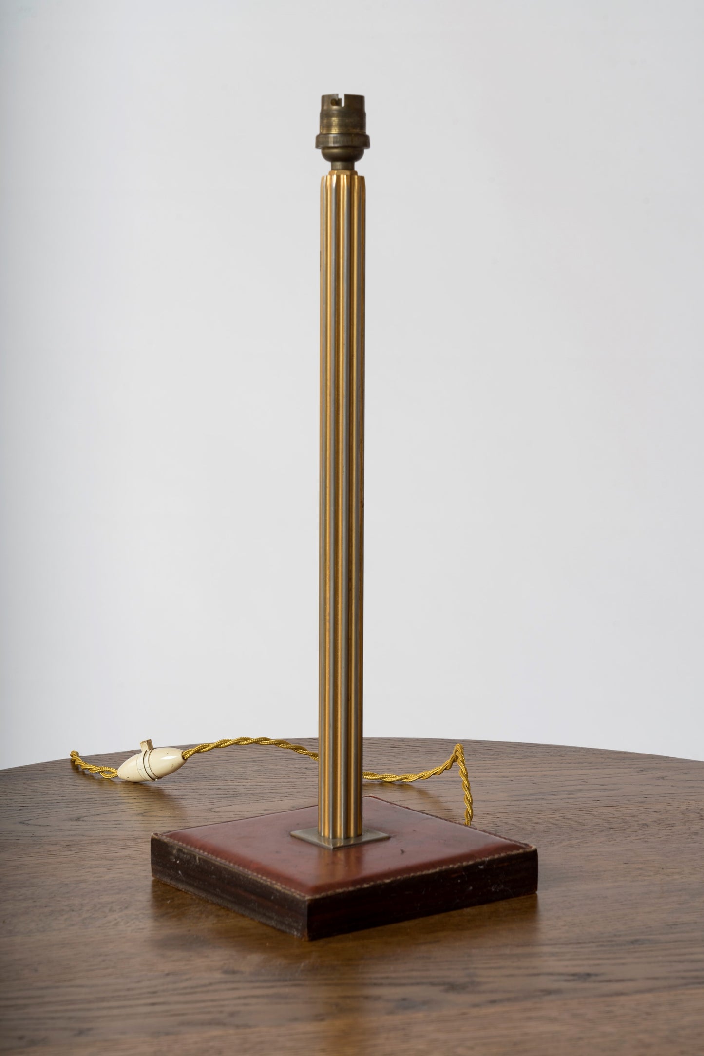 Square Leather Base and Brass Pole Table Lamp by Delvaux - Belgium 1960's