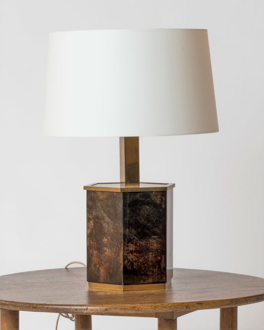 Dark Brown Goatskin Velum & Brass Table by Aldo Tura, Italy, 1970s