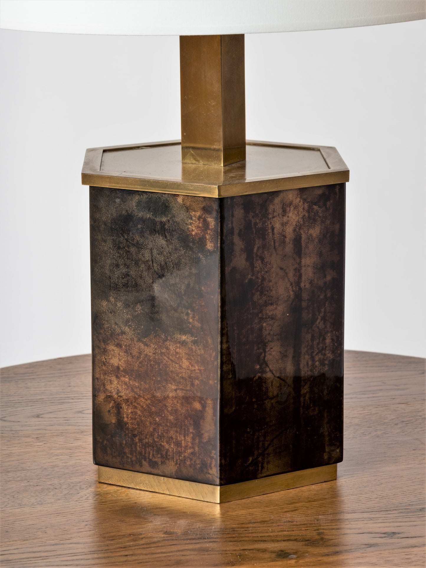 Dark Brown Goatskin Velum & Brass Table by Aldo Tura, Italy, 1970s