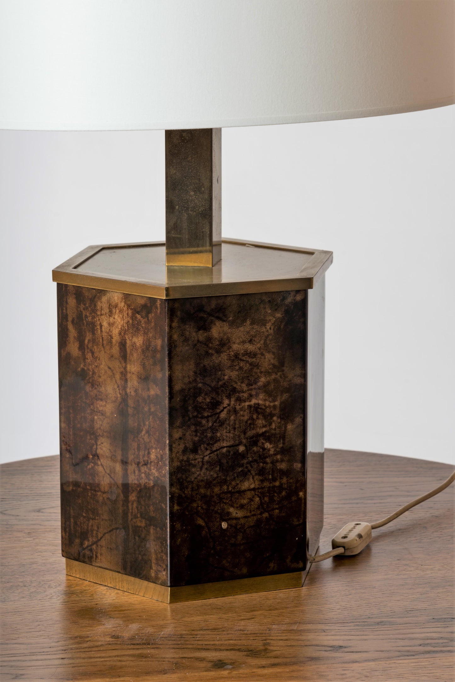 Dark Brown Goatskin Velum & Brass Table by Aldo Tura, Italy, 1970s