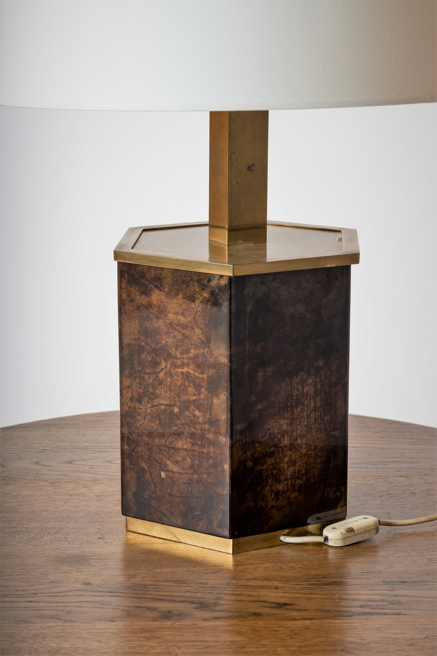 Dark Brown Goatskin Velum & Brass Table by Aldo Tura, Italy, 1970s