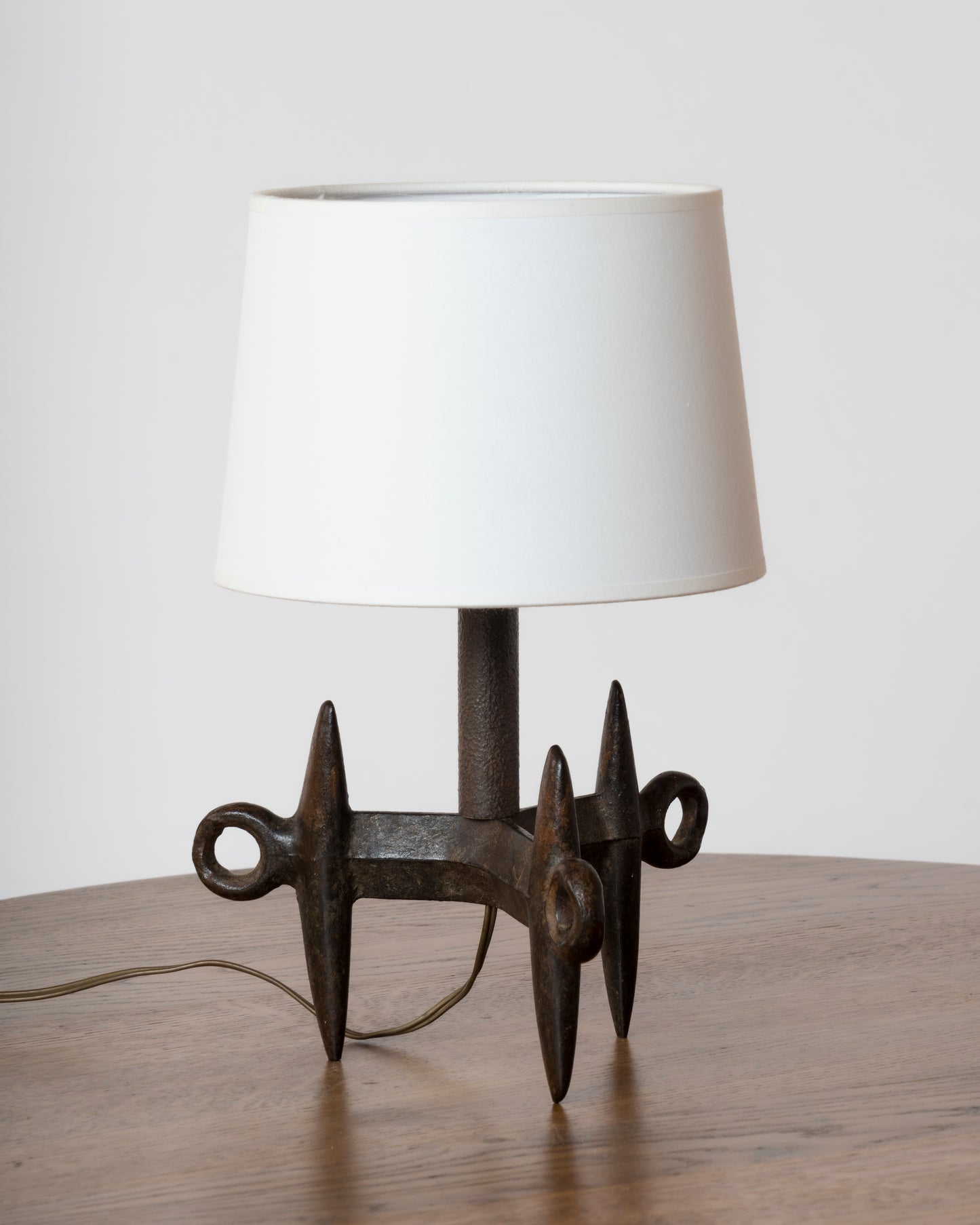 Brutalist Patinated Cast Iron Tripod Table Lamp