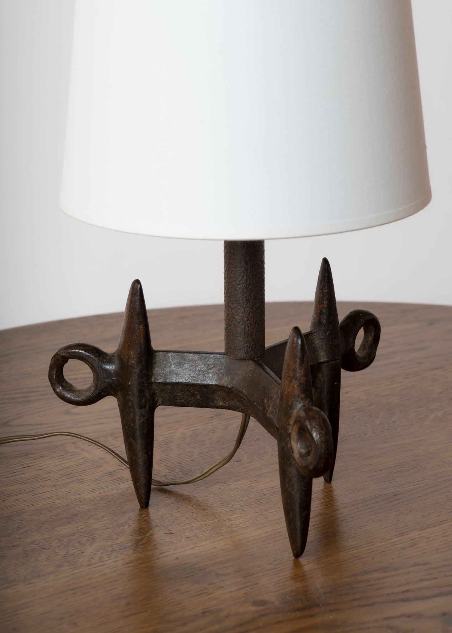 Brutalist Patinated Cast Iron Tripod Table Lamp