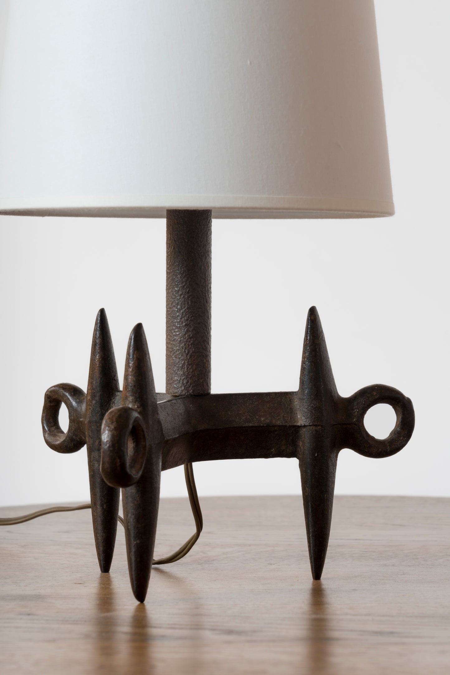 Brutalist Patinated Cast Iron Tripod Table Lamp