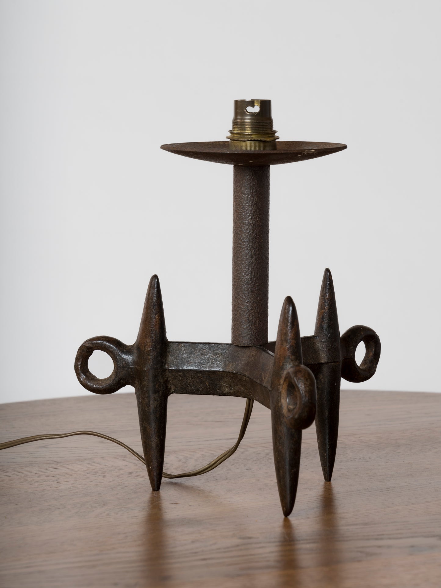 Brutalist Patinated Cast Iron Tripod Table Lamp