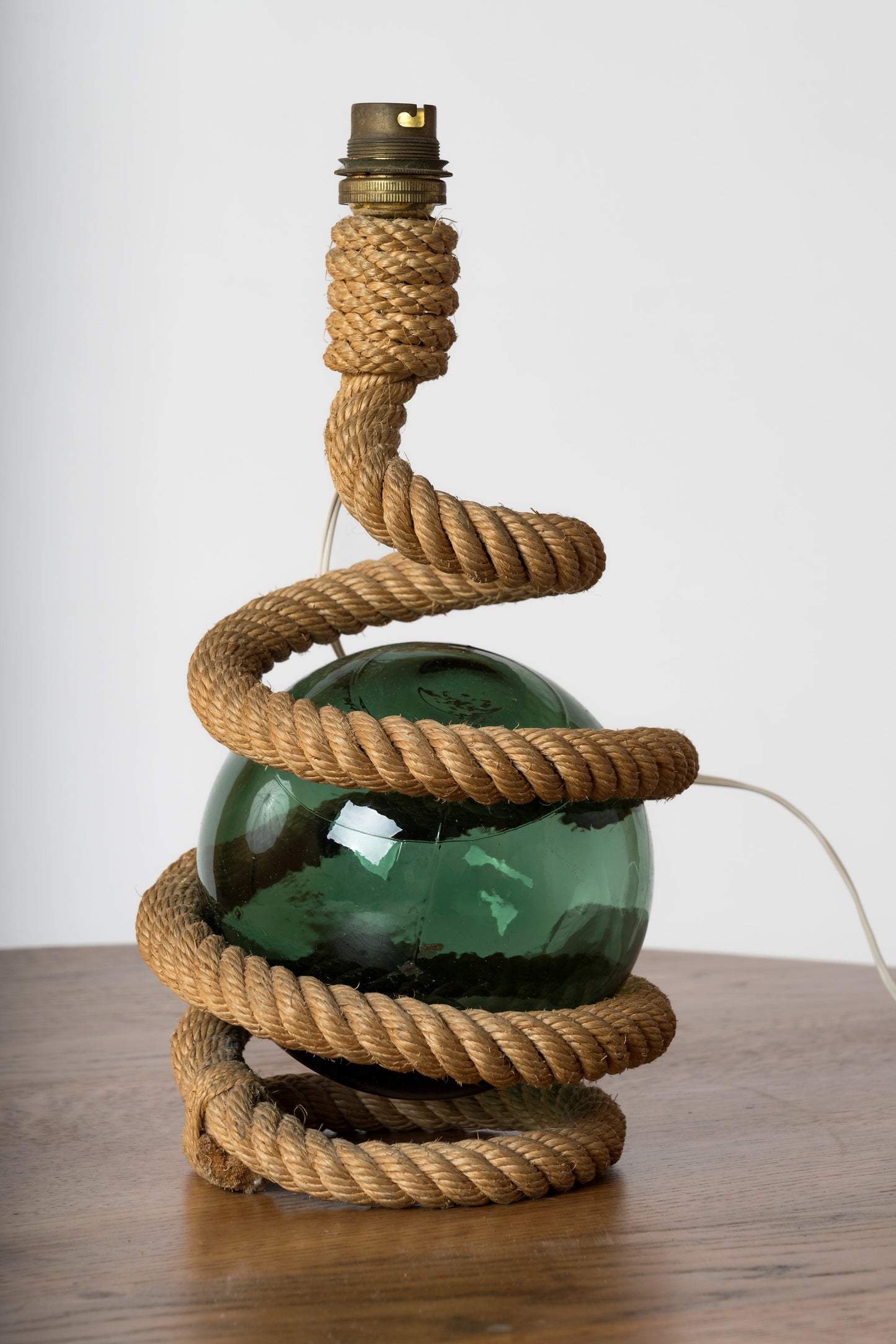 Rope and Marine Green Glass Ball Table Lamp Att. Audoux Minnet, France 1960s