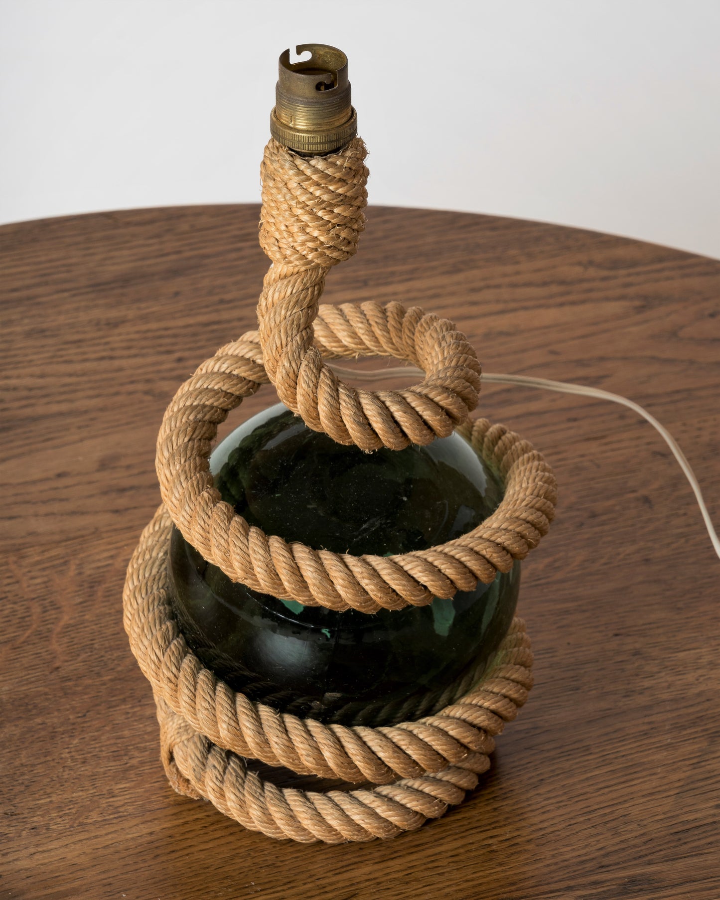 Rope and Marine Green Glass Ball Table Lamp Att. Audoux Minnet, France 1960s