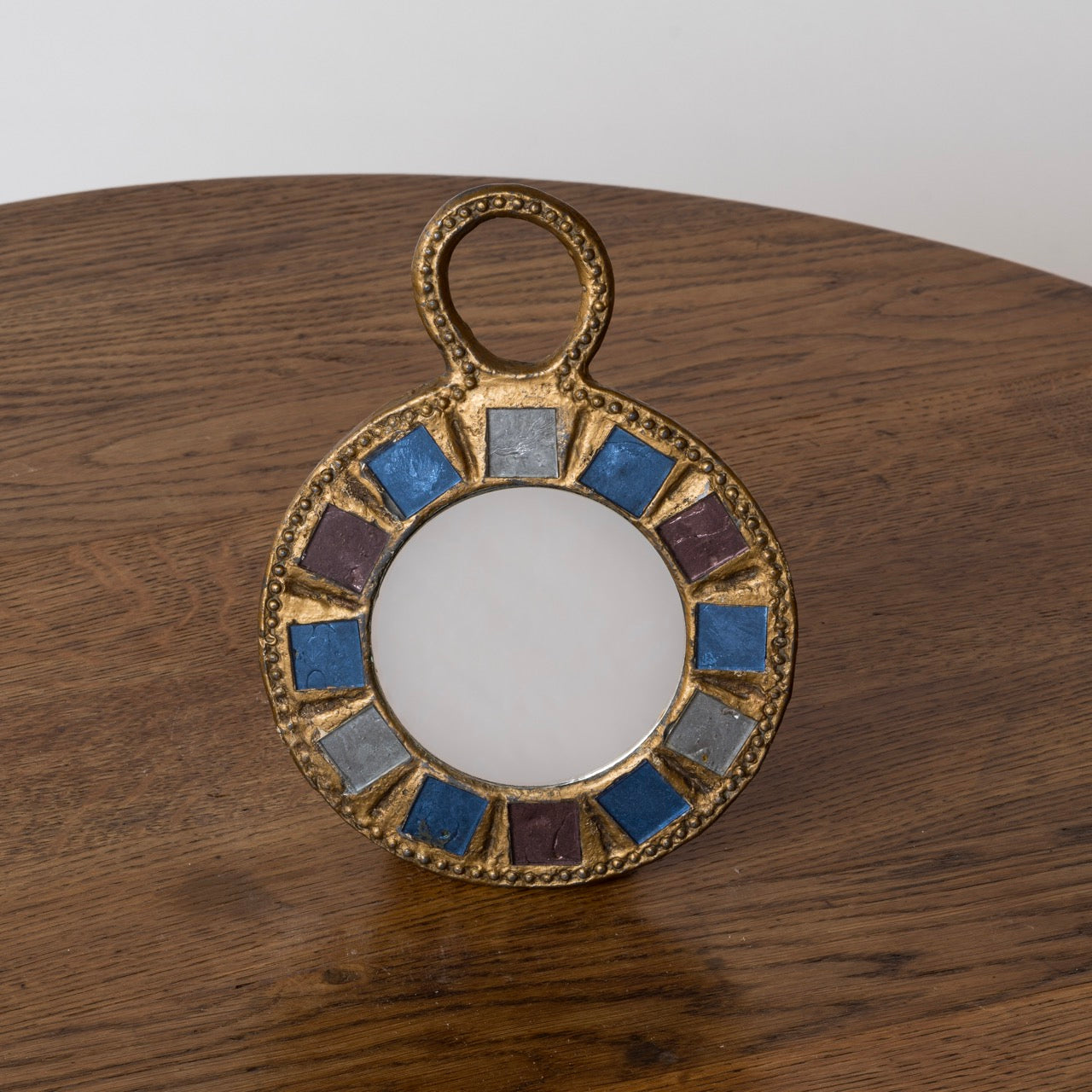 Blue & Green Talosel Gilt Metal Mirror by Irena Jaworska - France 1970's