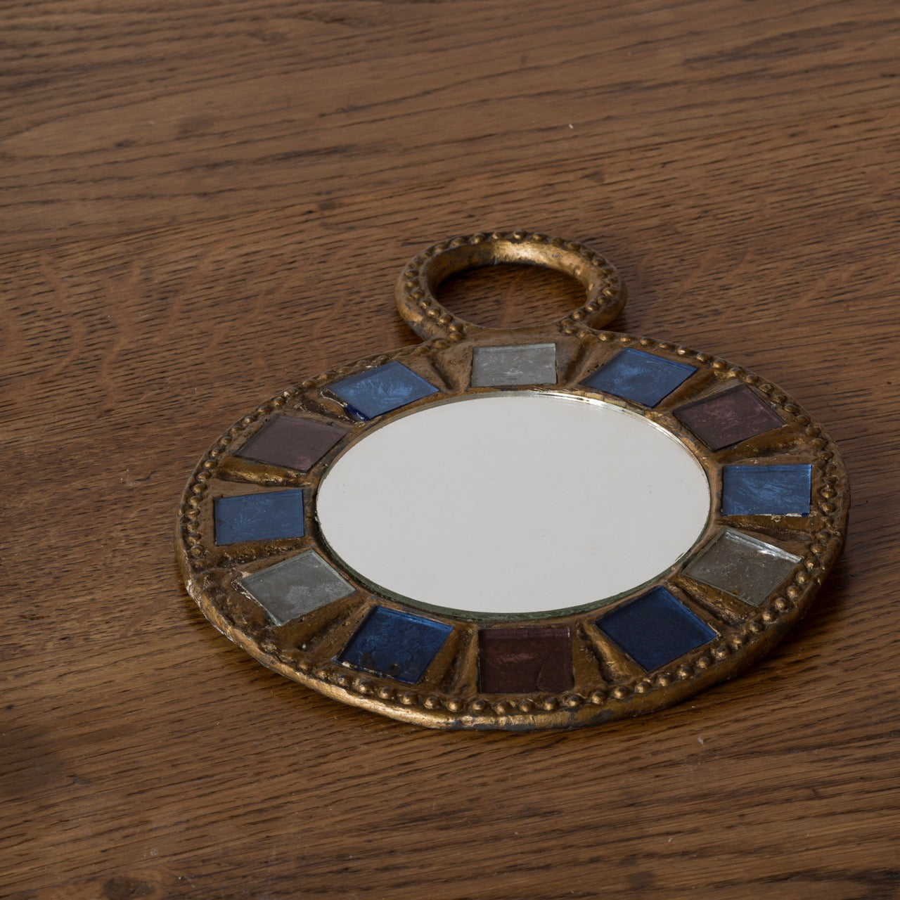 Blue & Green Talosel Gilt Metal Mirror by Irena Jaworska - France 1970's