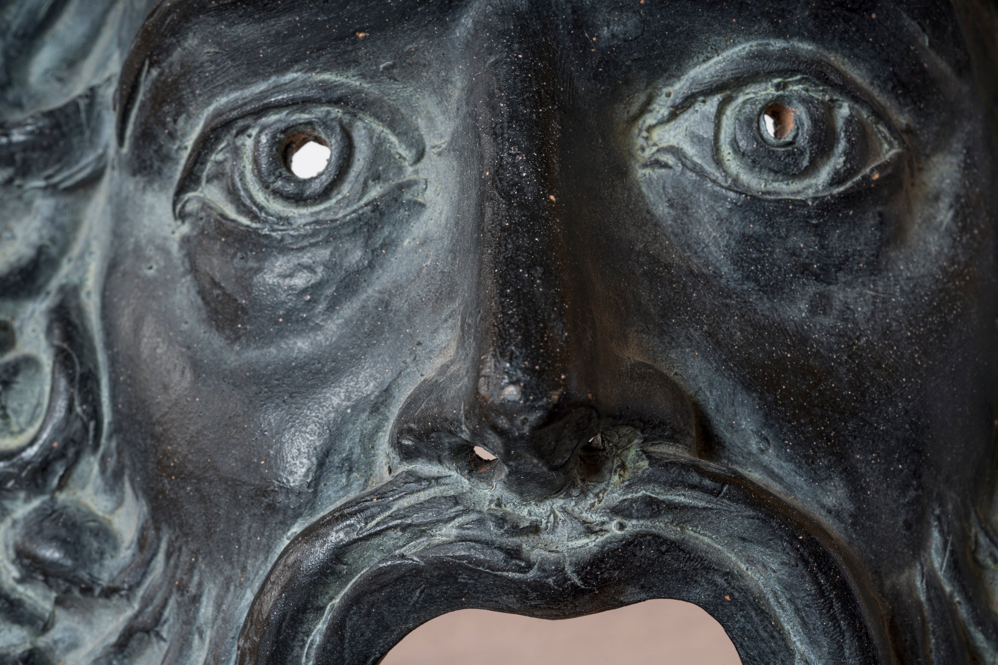 Greek Tragedy Black Terracotta Mask - France 1950's