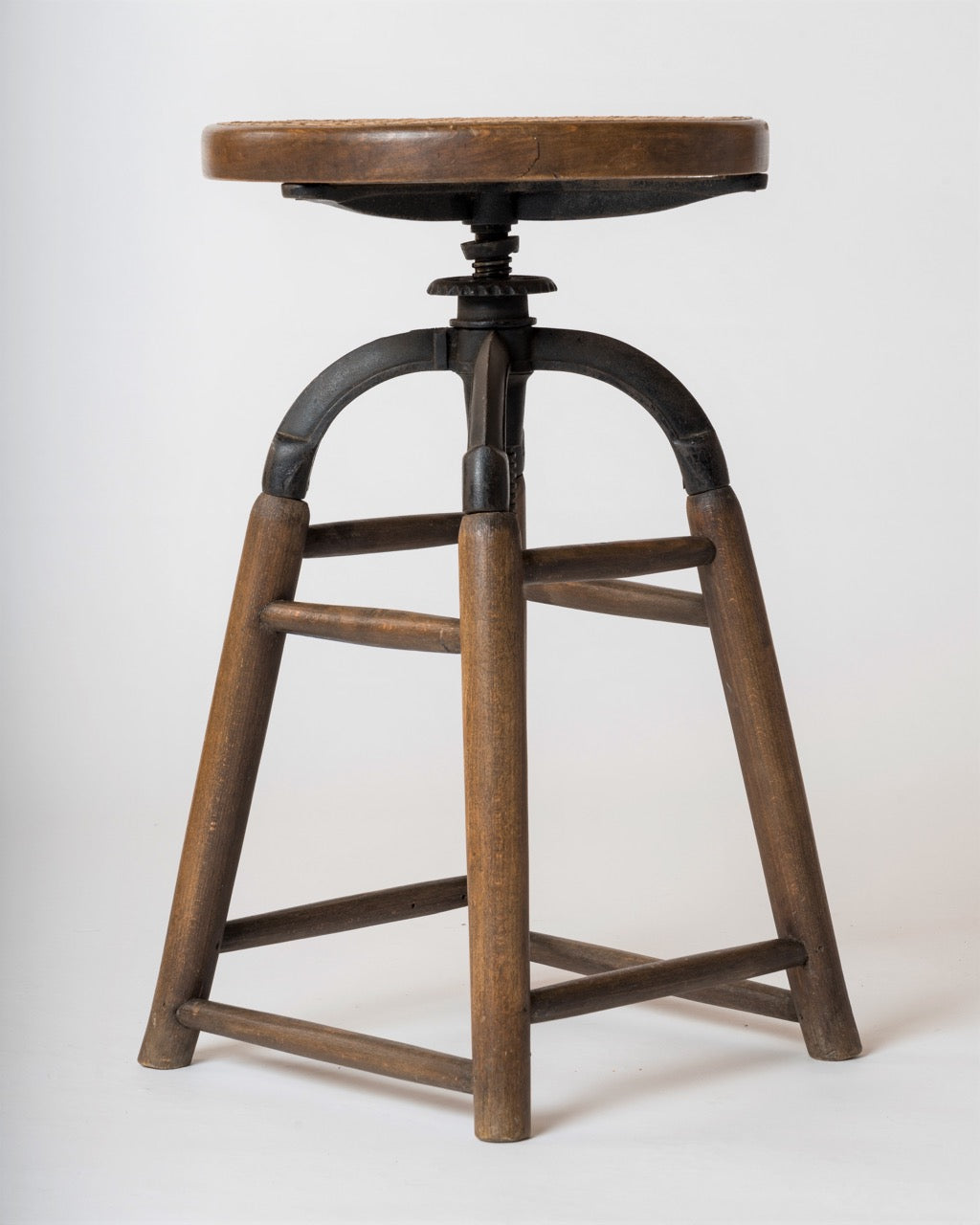 Art Deco Wood, Iron and Caning Adjustable Stool by Thonet, Austria, 1930s