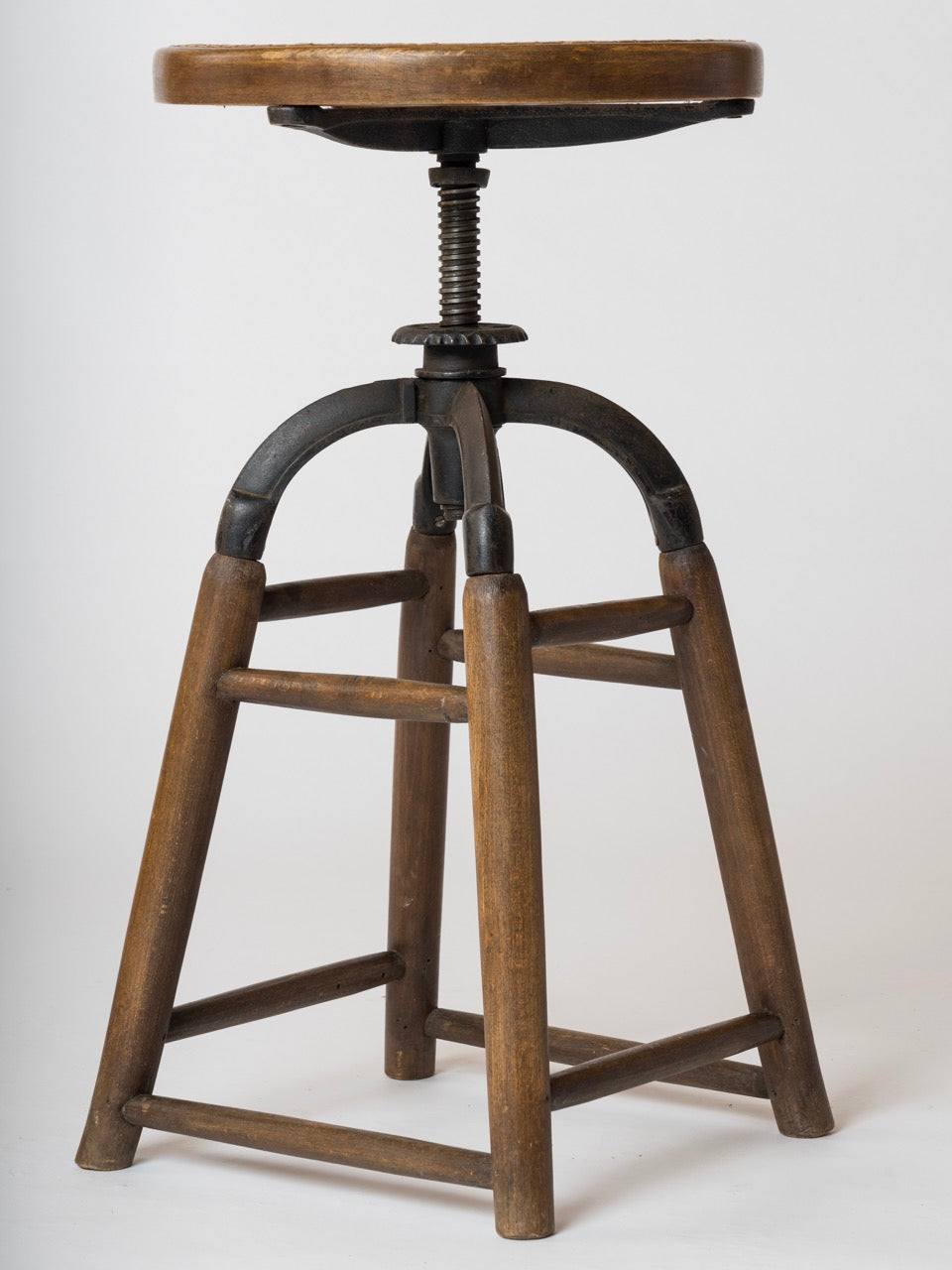 Art Deco Wood, Iron and Caning Adjustable Stool by Thonet, Austria, 1930s