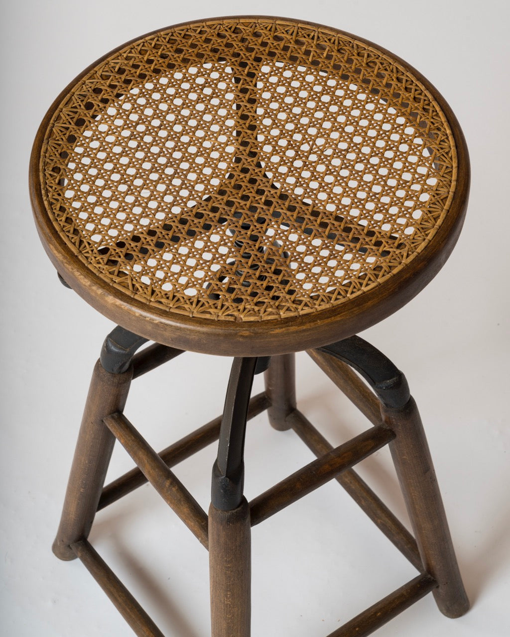 Art Deco Wood, Iron and Caning Adjustable Stool by Thonet, Austria, 1930s