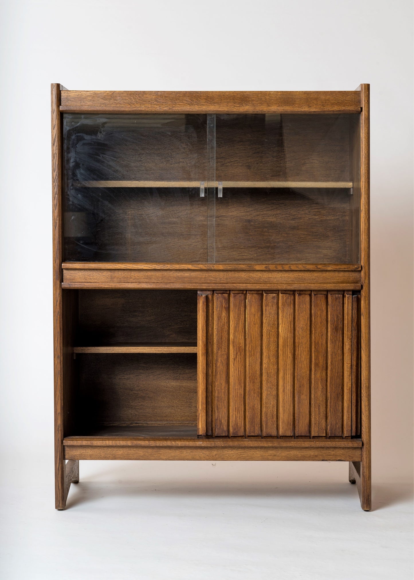 Solid Tinted Solid Oak Cabinet By Guillerme & Chambron - France late 1960's