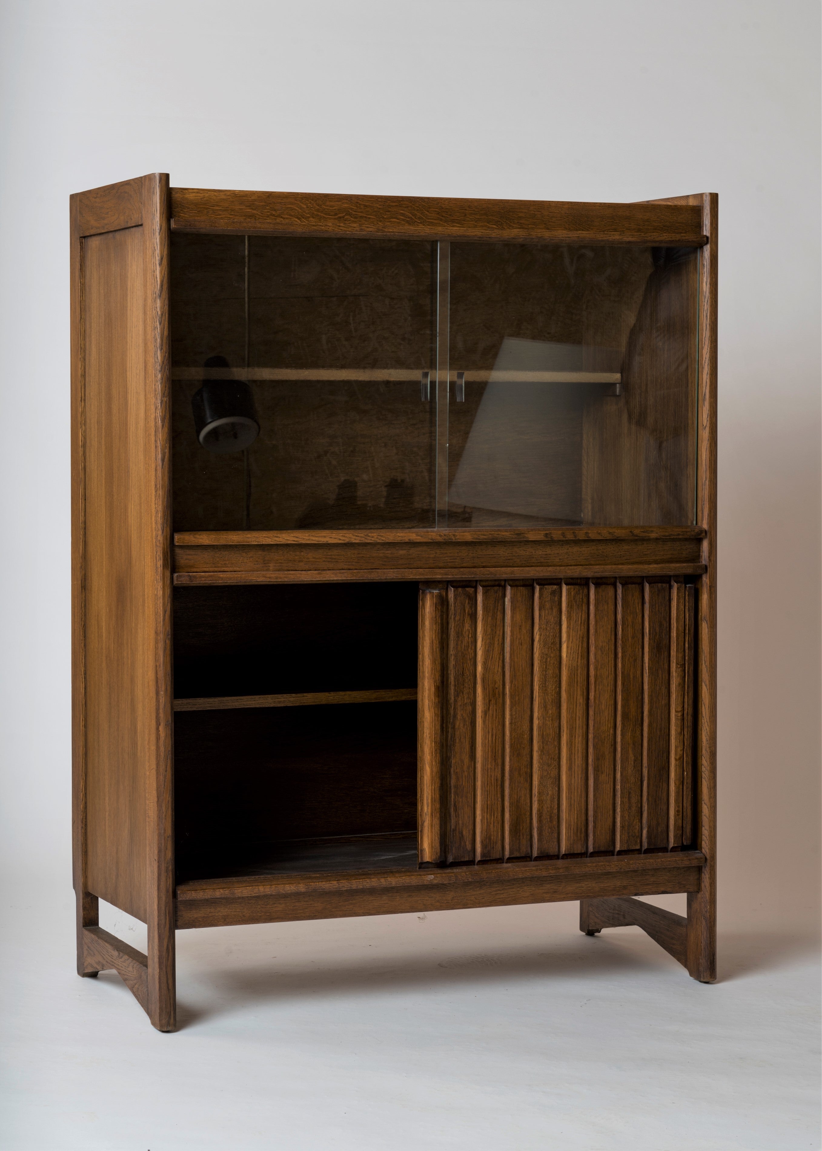 Solid Tinted Solid Oak Cabinet By Guillerme & Chambron - France late 1960's