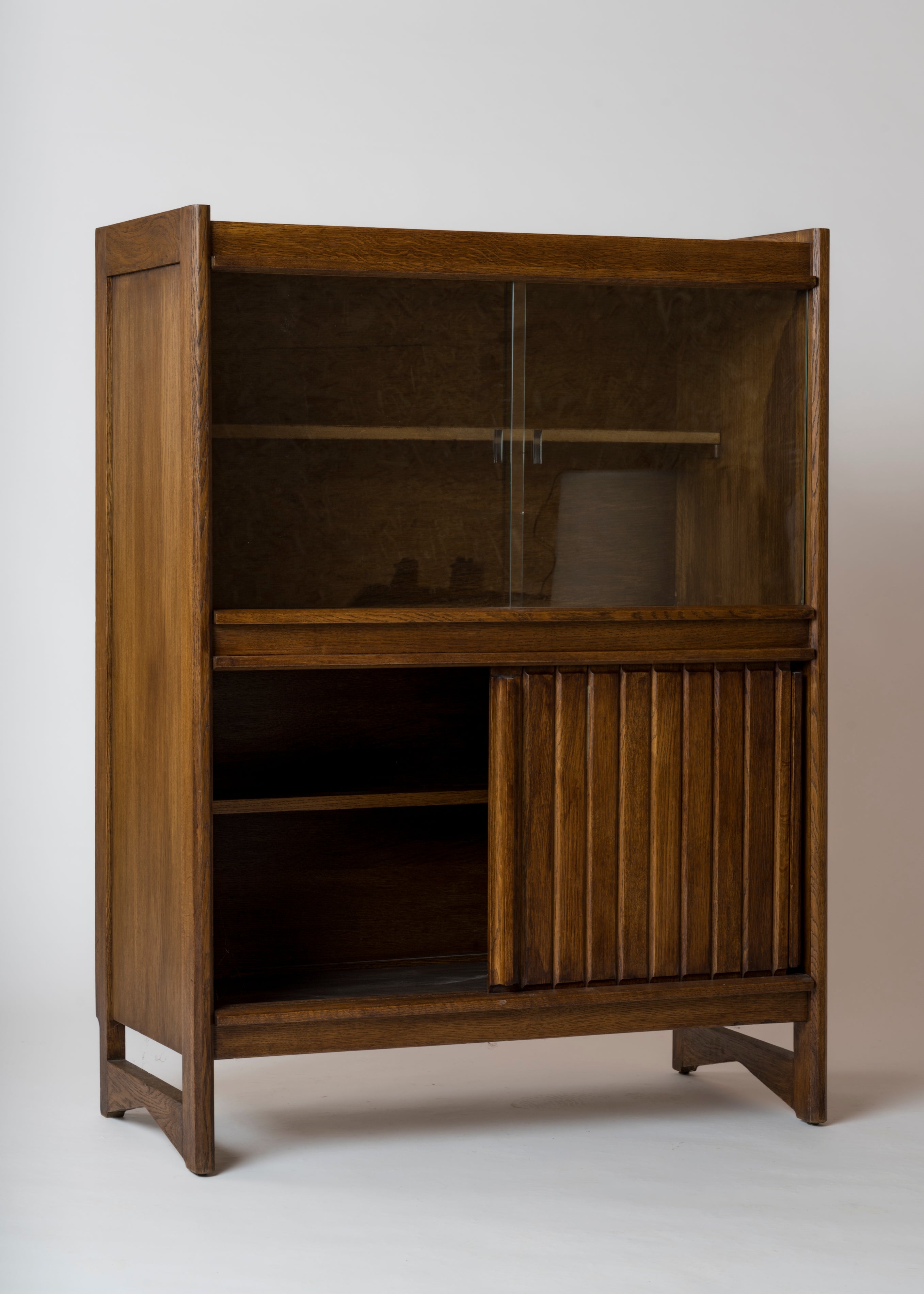 Solid Tinted Solid Oak Cabinet By Guillerme & Chambron - France late 1960's