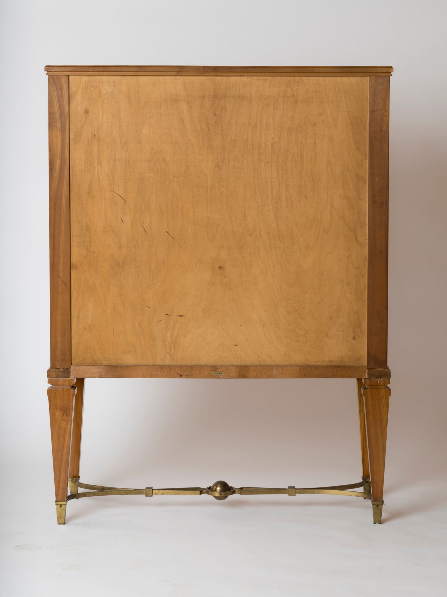 Fruitwood & Marqueterie High Cabinet W. Bronze Ferronerie by Jansen - France 1960s