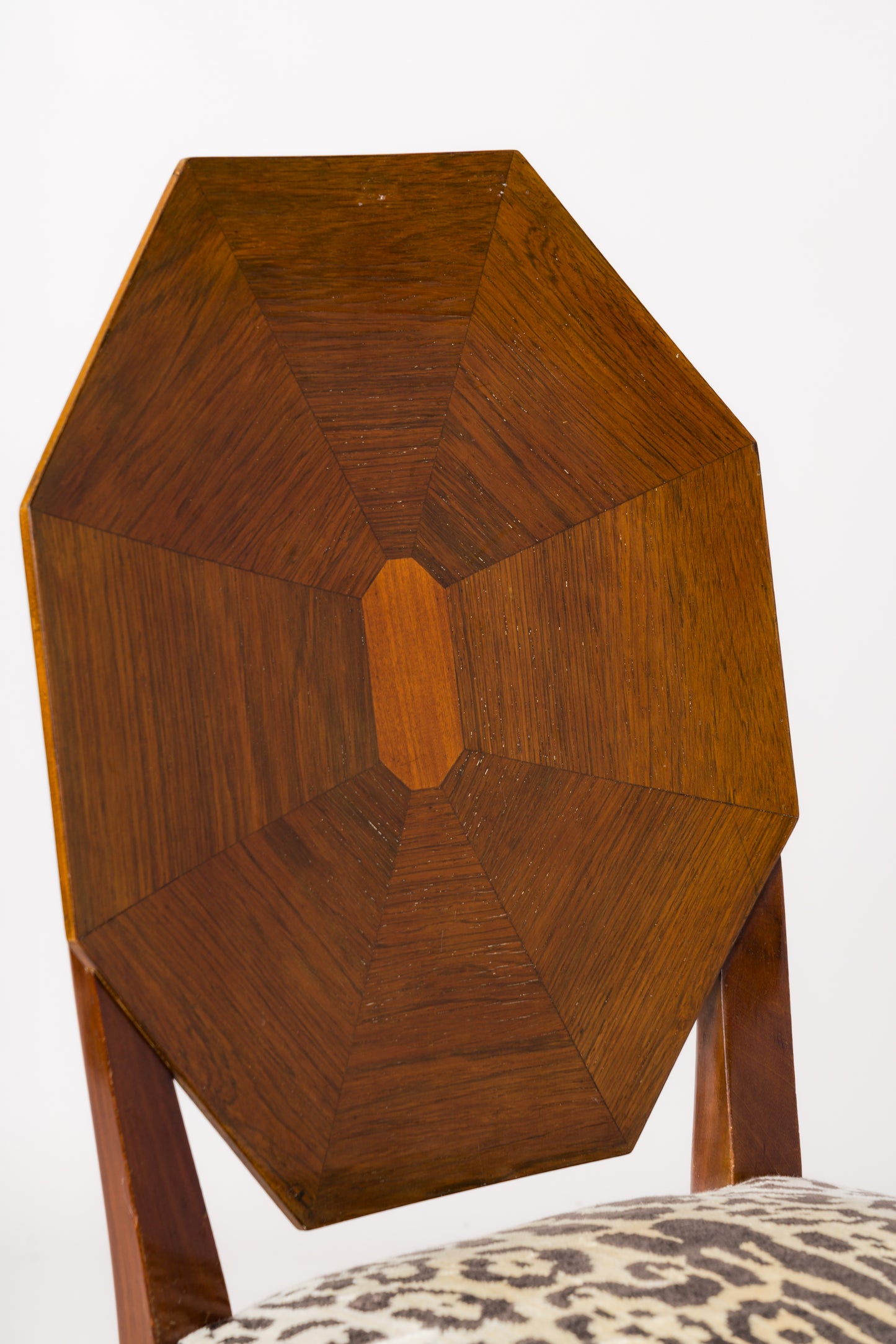 Octagonal-Backed Mahogany Chair with Dedar Faux Leopard Velvet - France 1930s