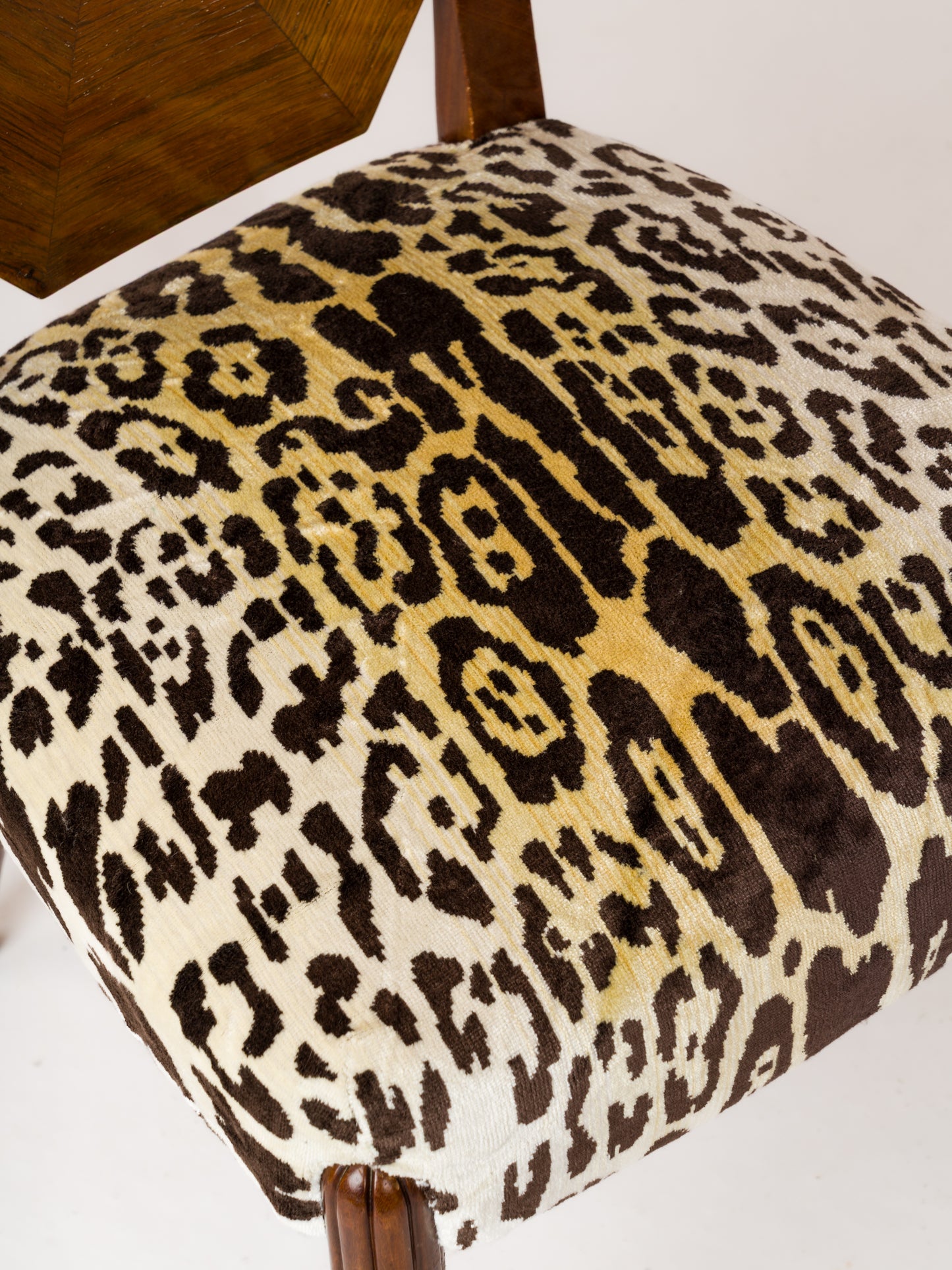 Octagonal-Backed Mahogany Chair with Dedar Faux Leopard Velvet - France 1930s