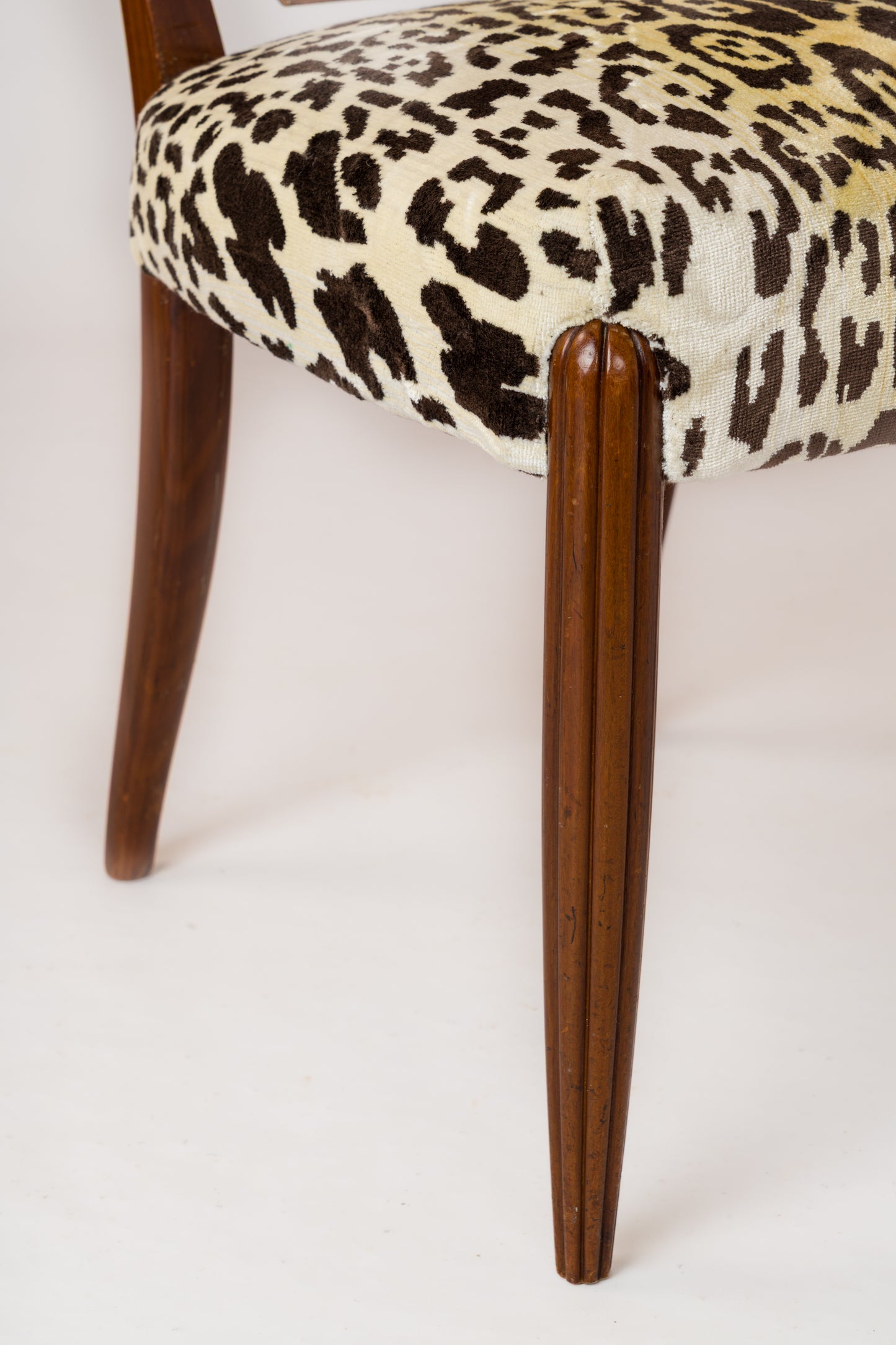 Octagonal-Backed Mahogany Chair with Dedar Faux Leopard Velvet - France 1930s