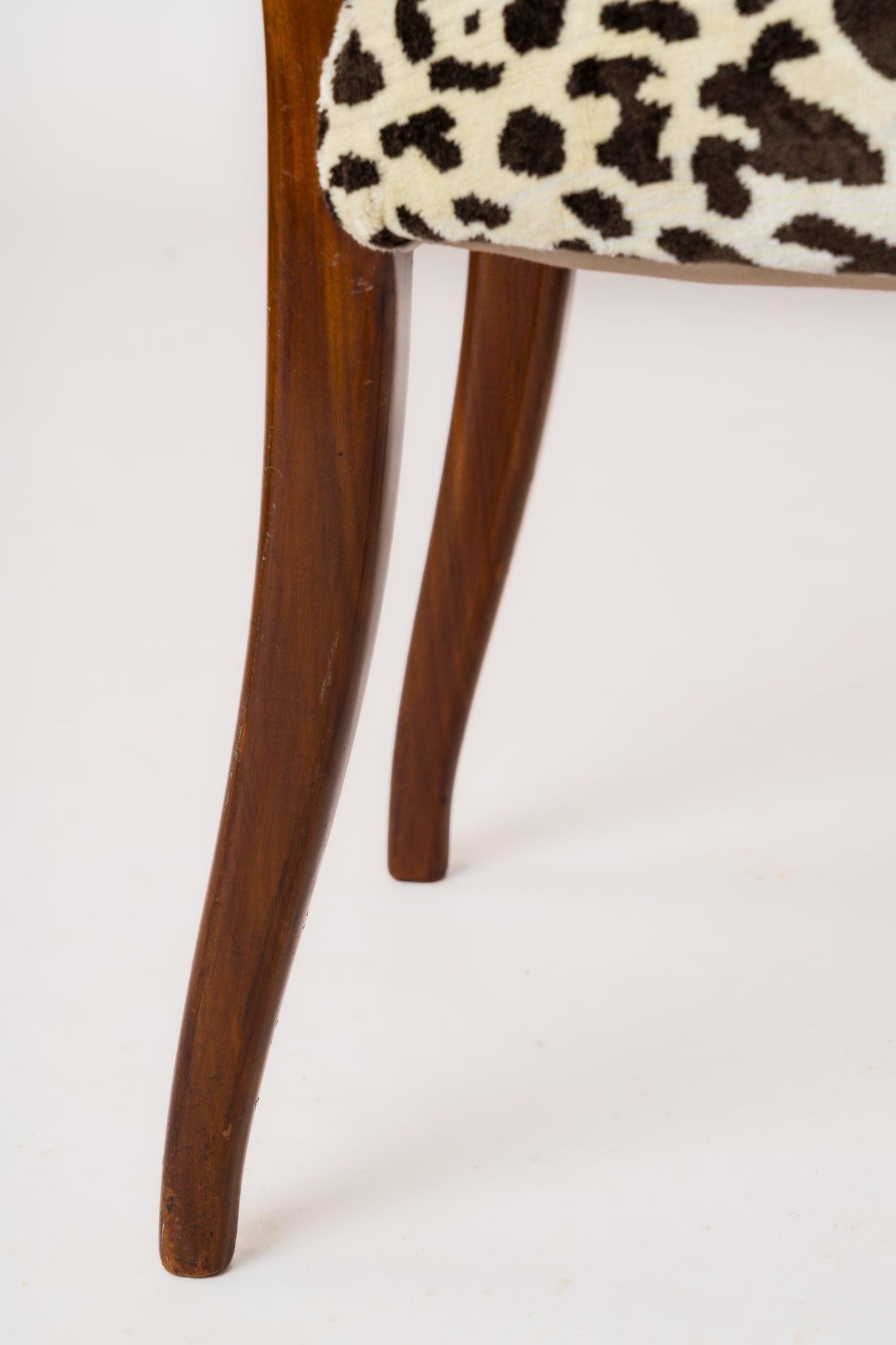 Octagonal-Backed Mahogany Chair with Dedar Faux Leopard Velvet - France 1930s