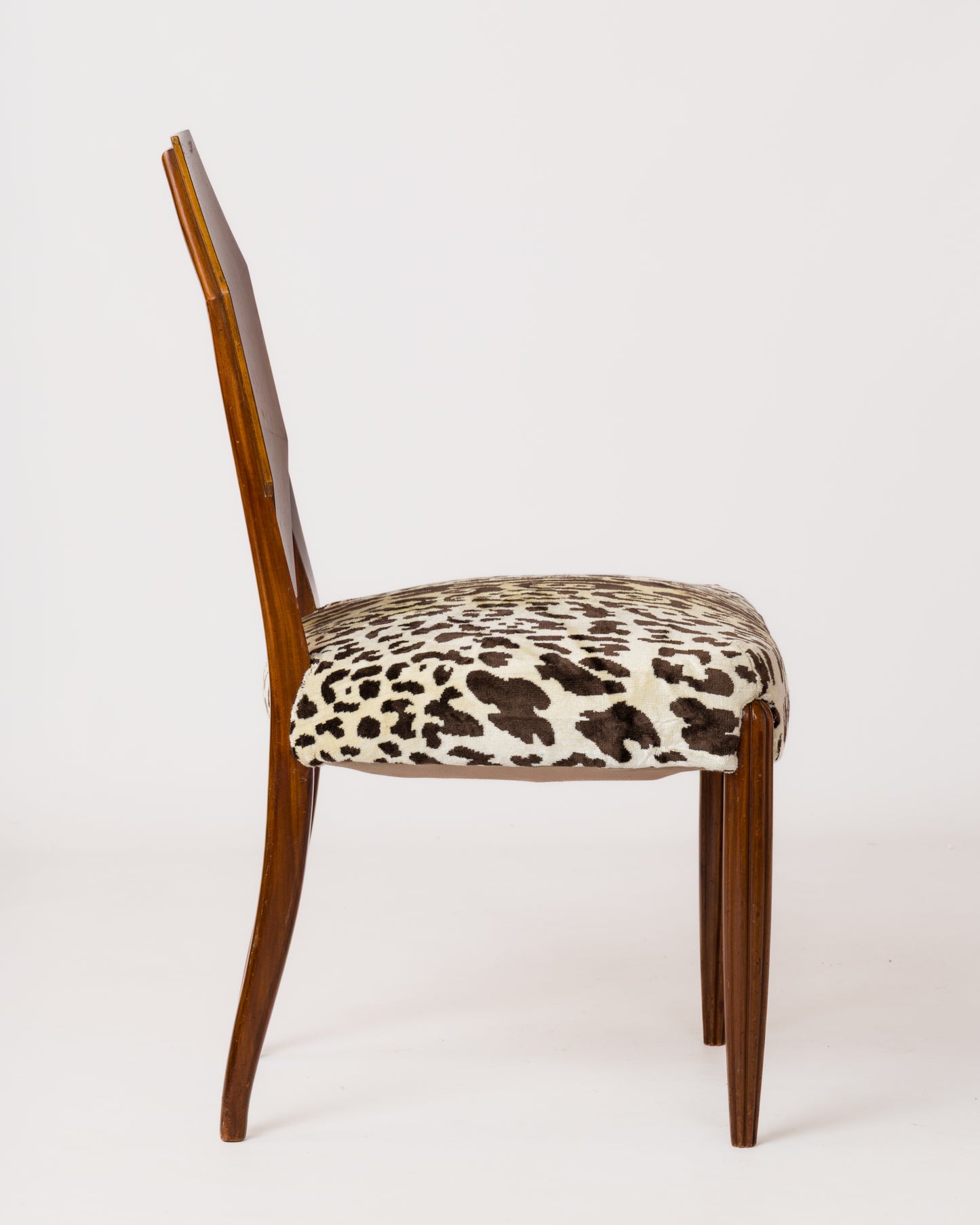 Octagonal-Backed Mahogany Chair with Dedar Faux Leopard Velvet - France 1930s