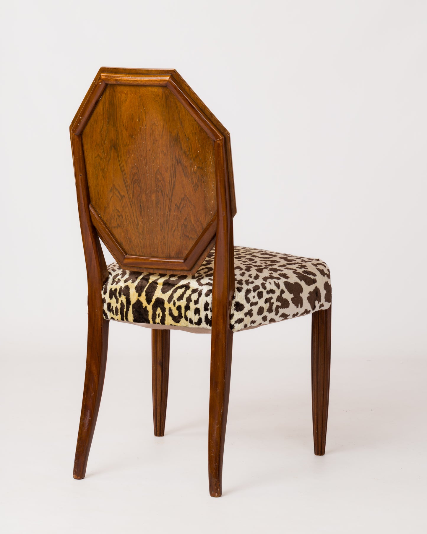 Octagonal-Backed Mahogany Chair with Dedar Faux Leopard Velvet - France 1930s