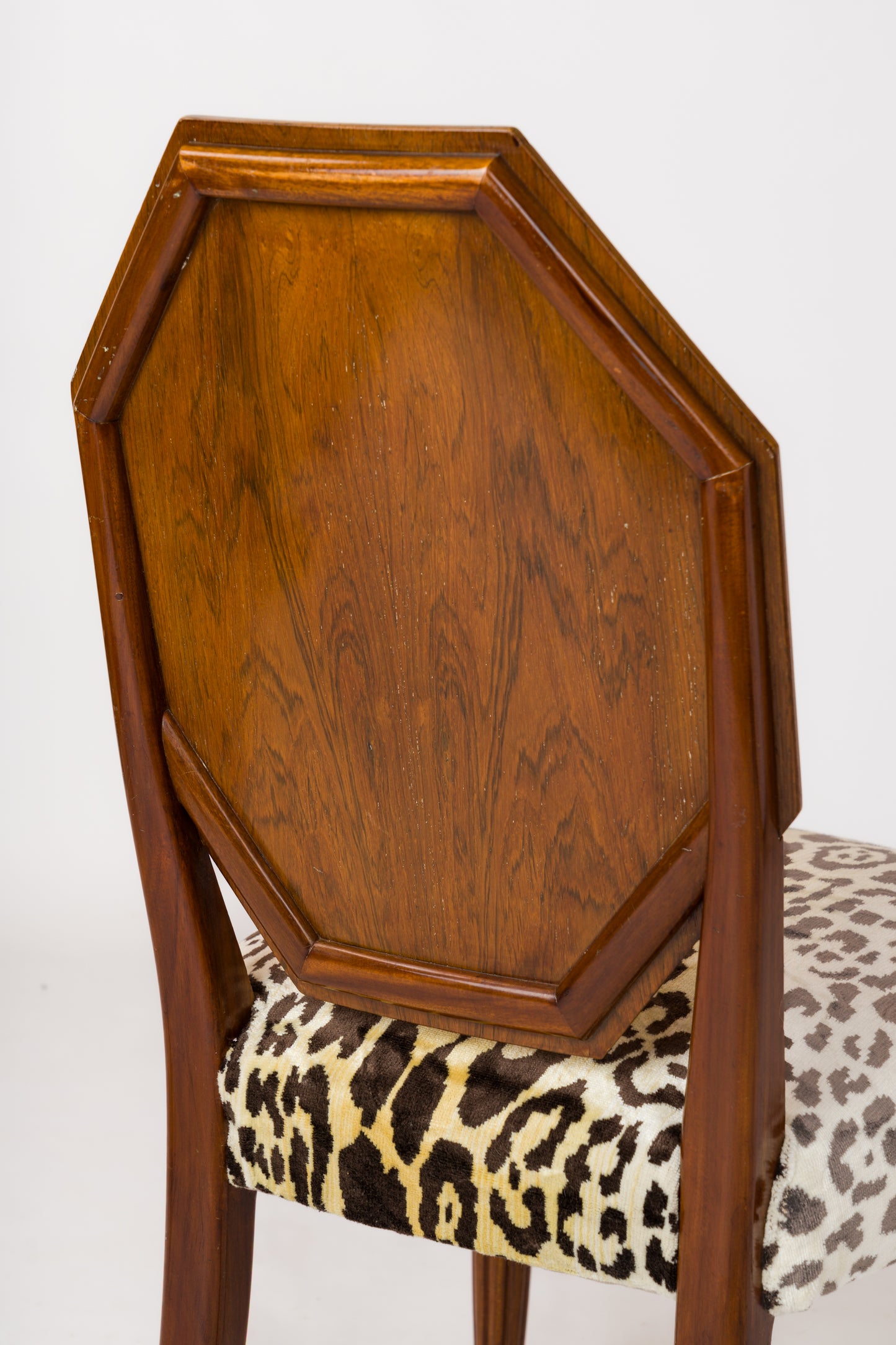 Octagonal-Backed Mahogany Chair with Dedar Faux Leopard Velvet - France 1930s