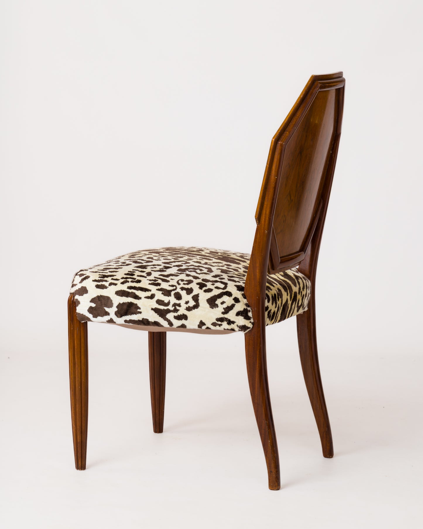 Octagonal-Backed Mahogany Chair with Dedar Faux Leopard Velvet - France 1930s