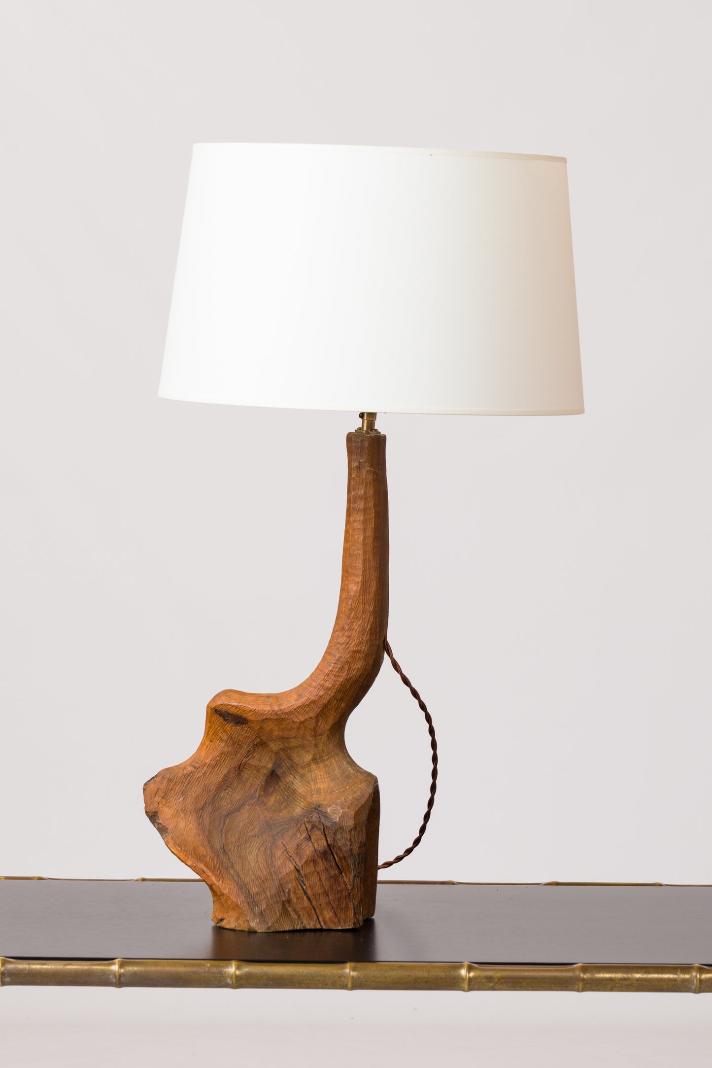 Important "Gouge" Hand Carved Tree Stump Table Lamp - 1970s