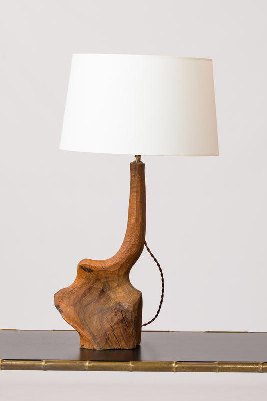 Important "Gouge" Hand Carved Tree Stump Table Lamp - 1970s