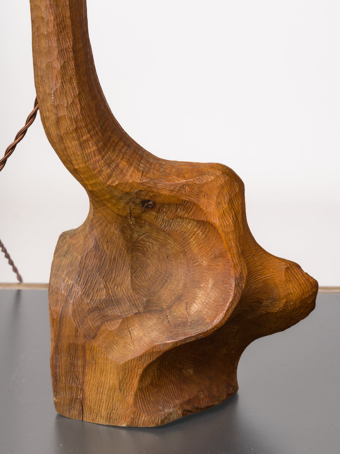 Important "Gouge" Hand Carved Tree Stump Table Lamp - 1970s