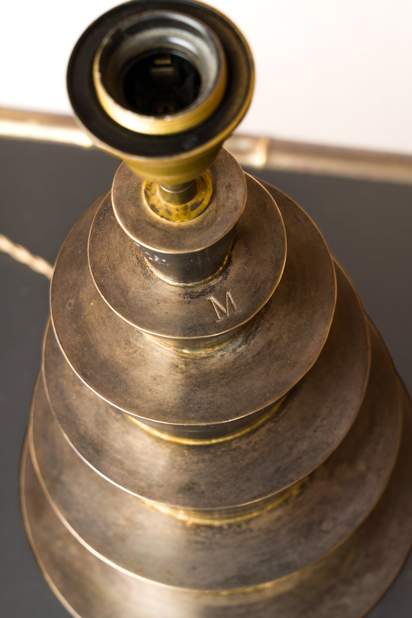 Pair of Decorative Stepped Gunmetal Steel Lamps - France 1980's