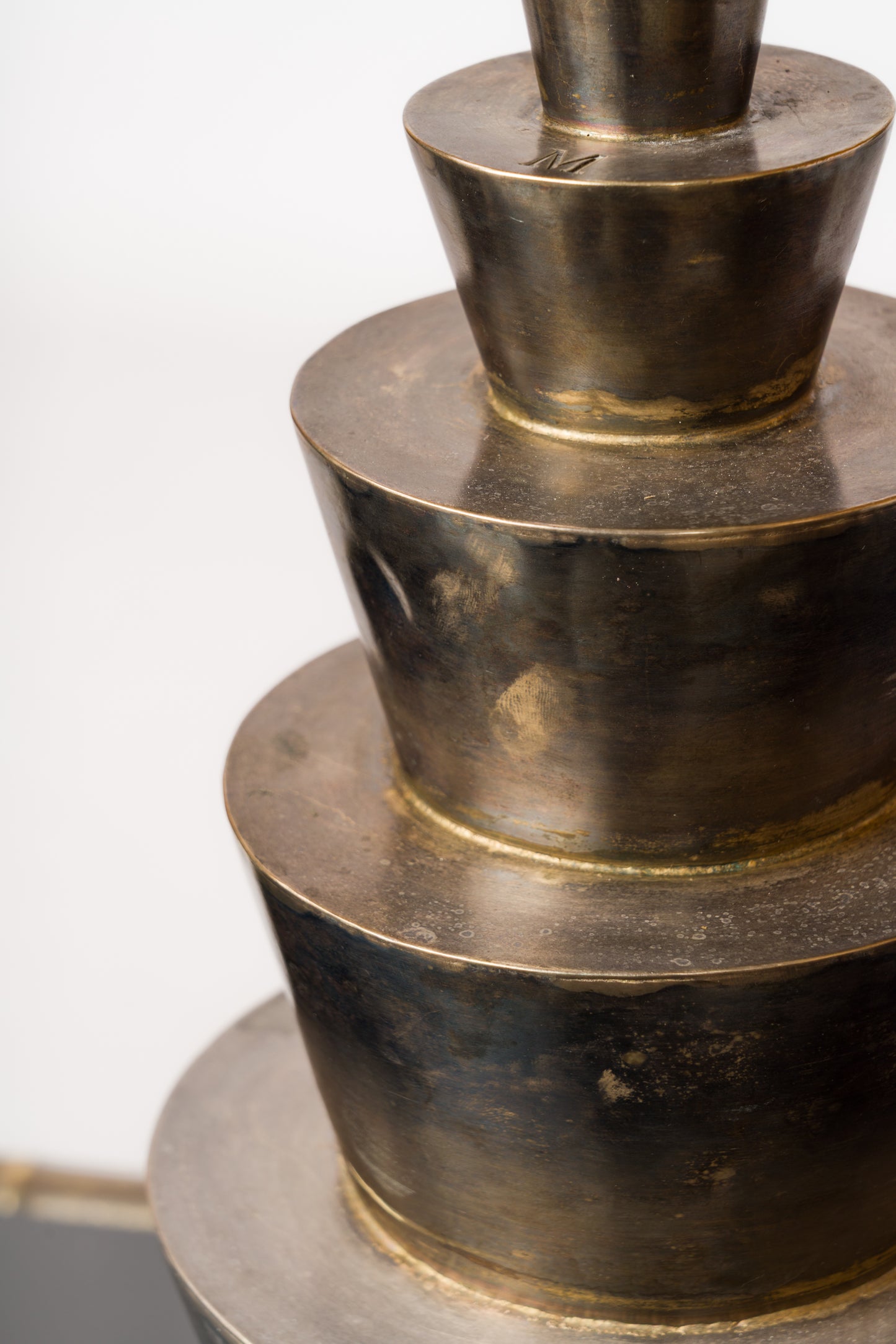 Pair of Decorative Stepped Gunmetal Steel Lamps - France 1980's