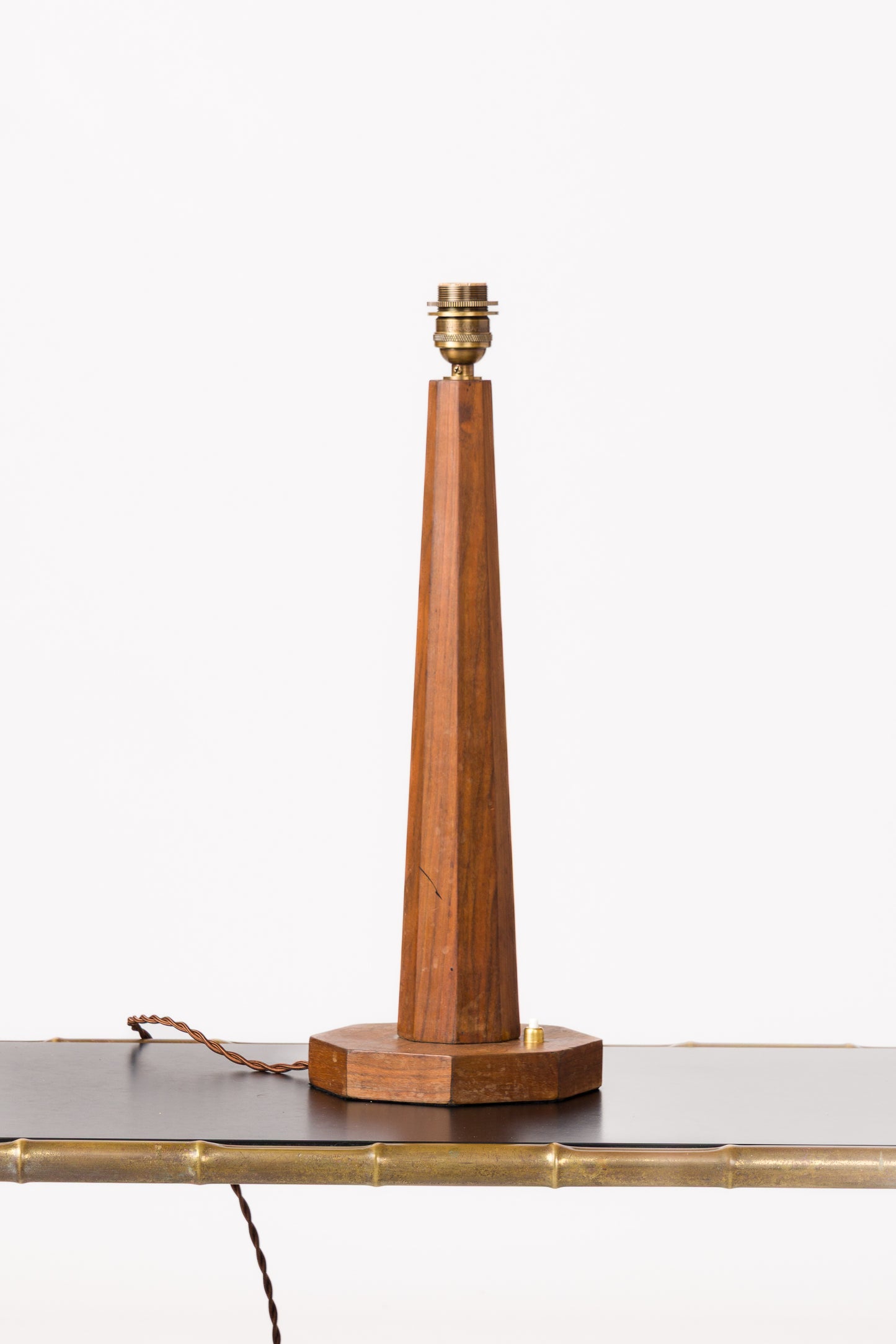 Minimalist Faceted Teak Table Lamp - France 1970's