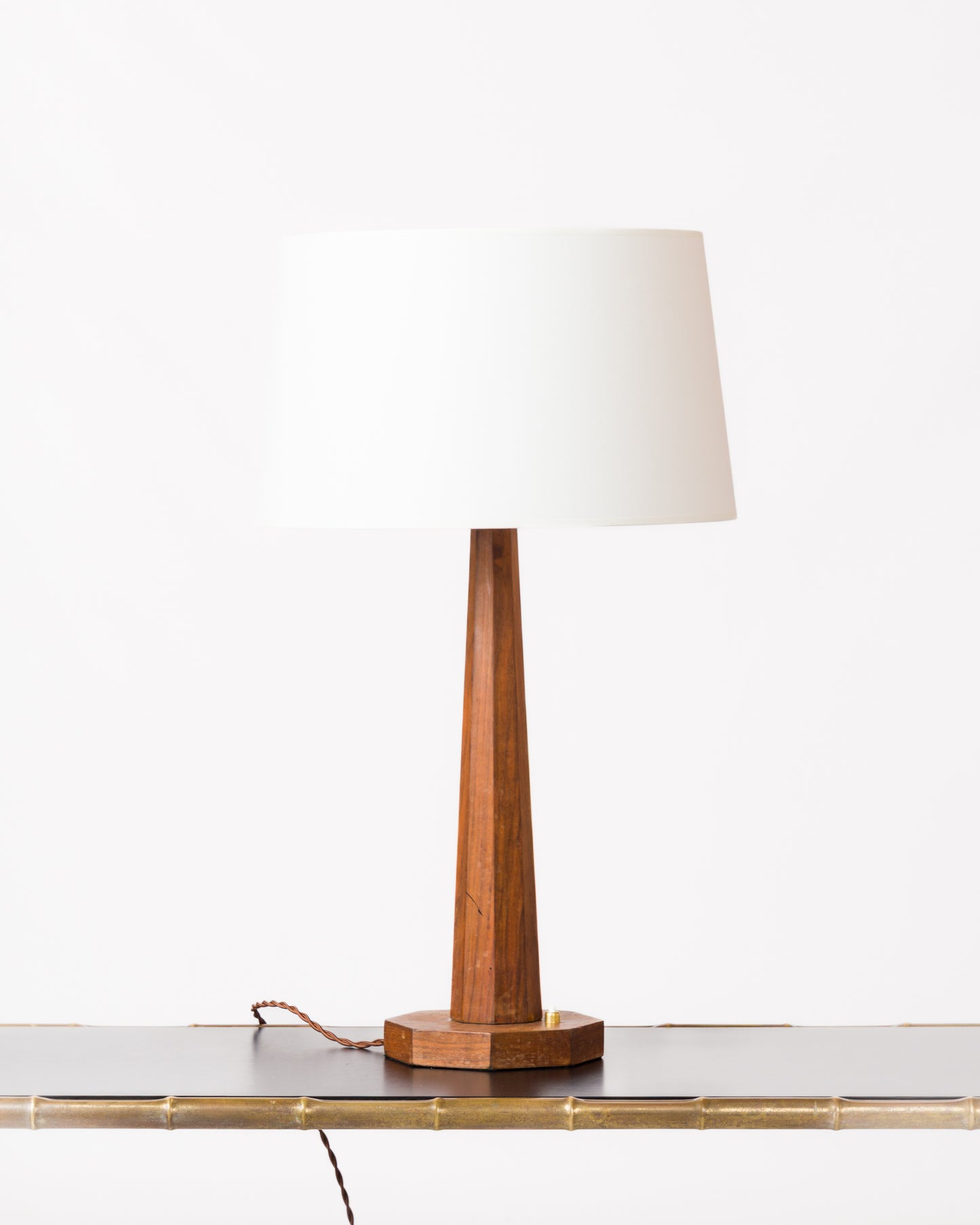 Minimalist Faceted Teak Table Lamp - France 1970's